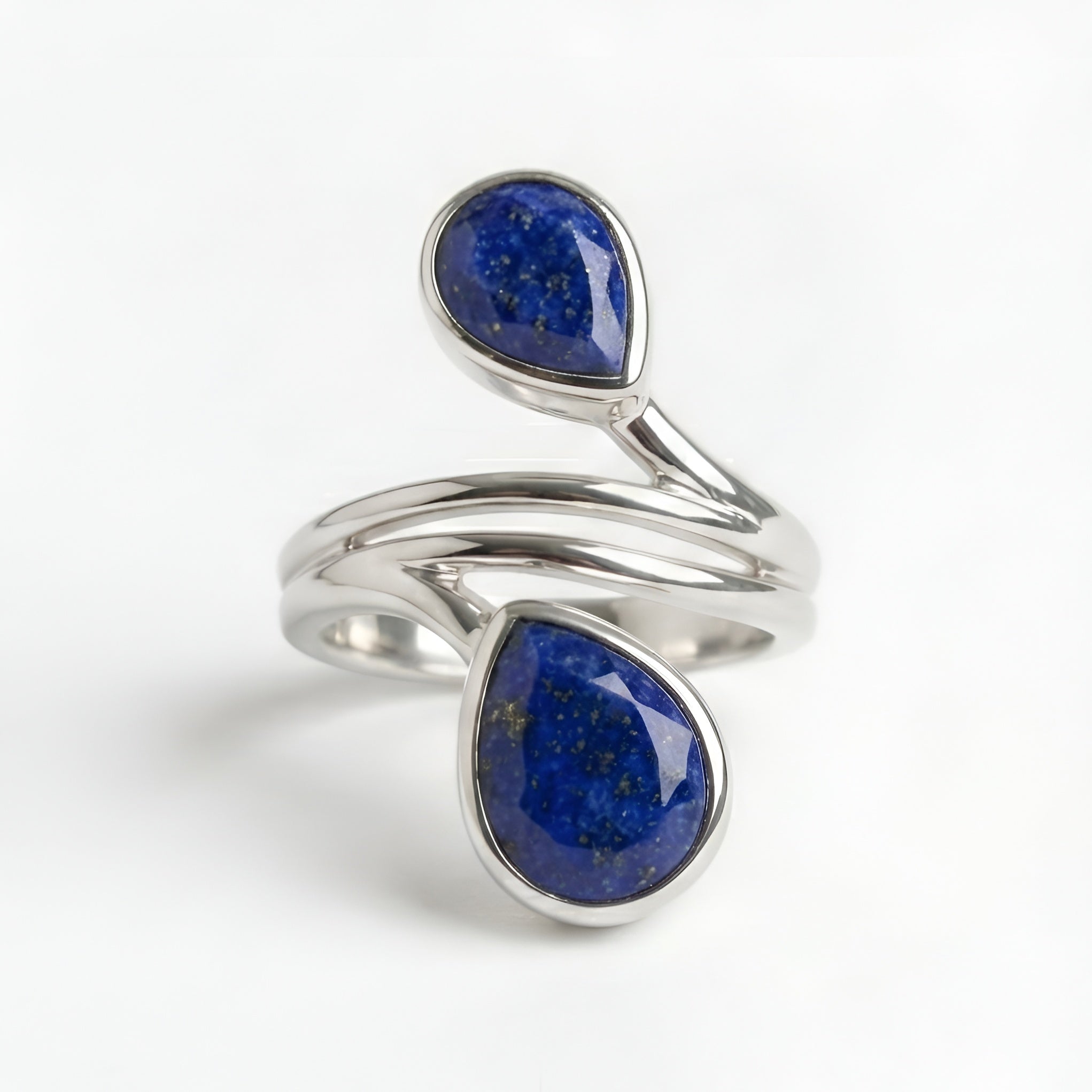 The Nile Coil: Silver Lapis Lazuli Wrap Bypass Ring