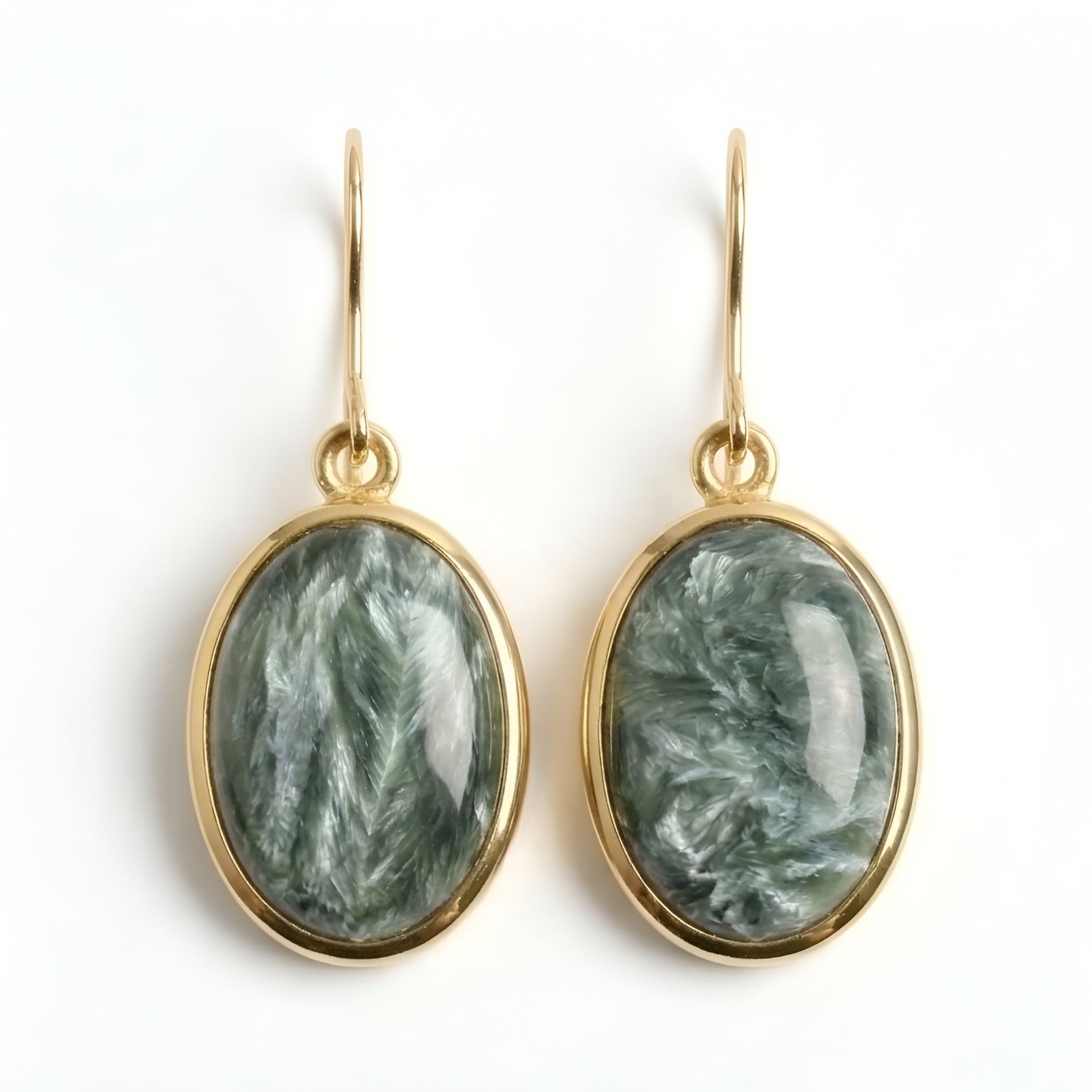 The Siberian Wing: Seraphinite Oval Drop Earrings
