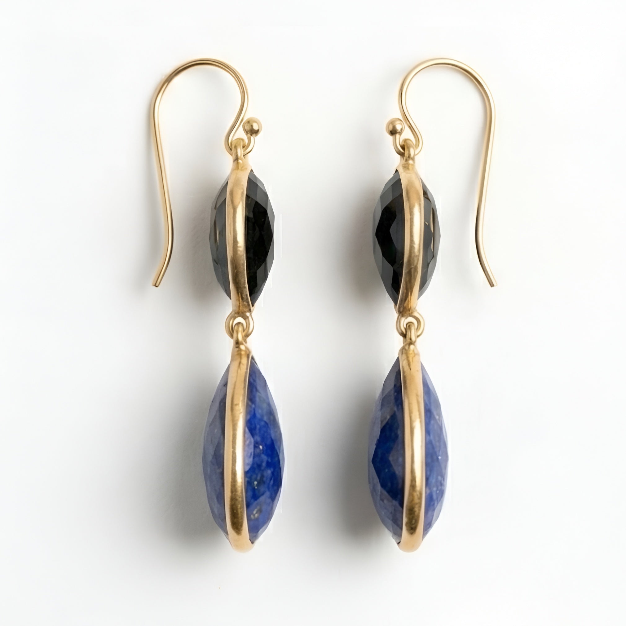 The Midnight Duality: Lapis Lazuli & Black Onyx Drop Earrings