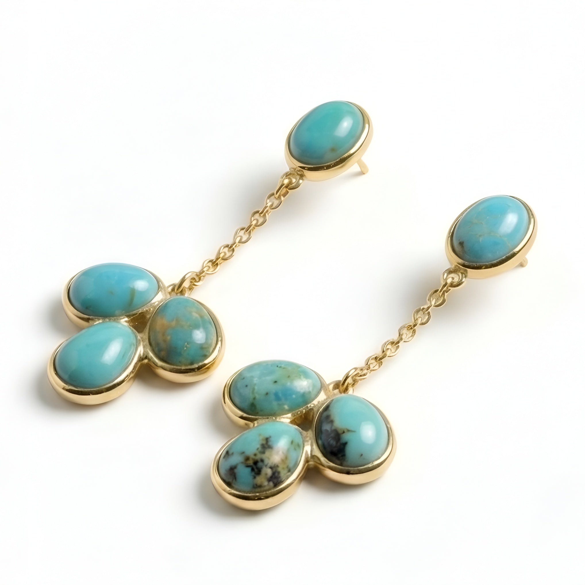 The Zuni Trefoil: Turquoise Chain Drop Studs
