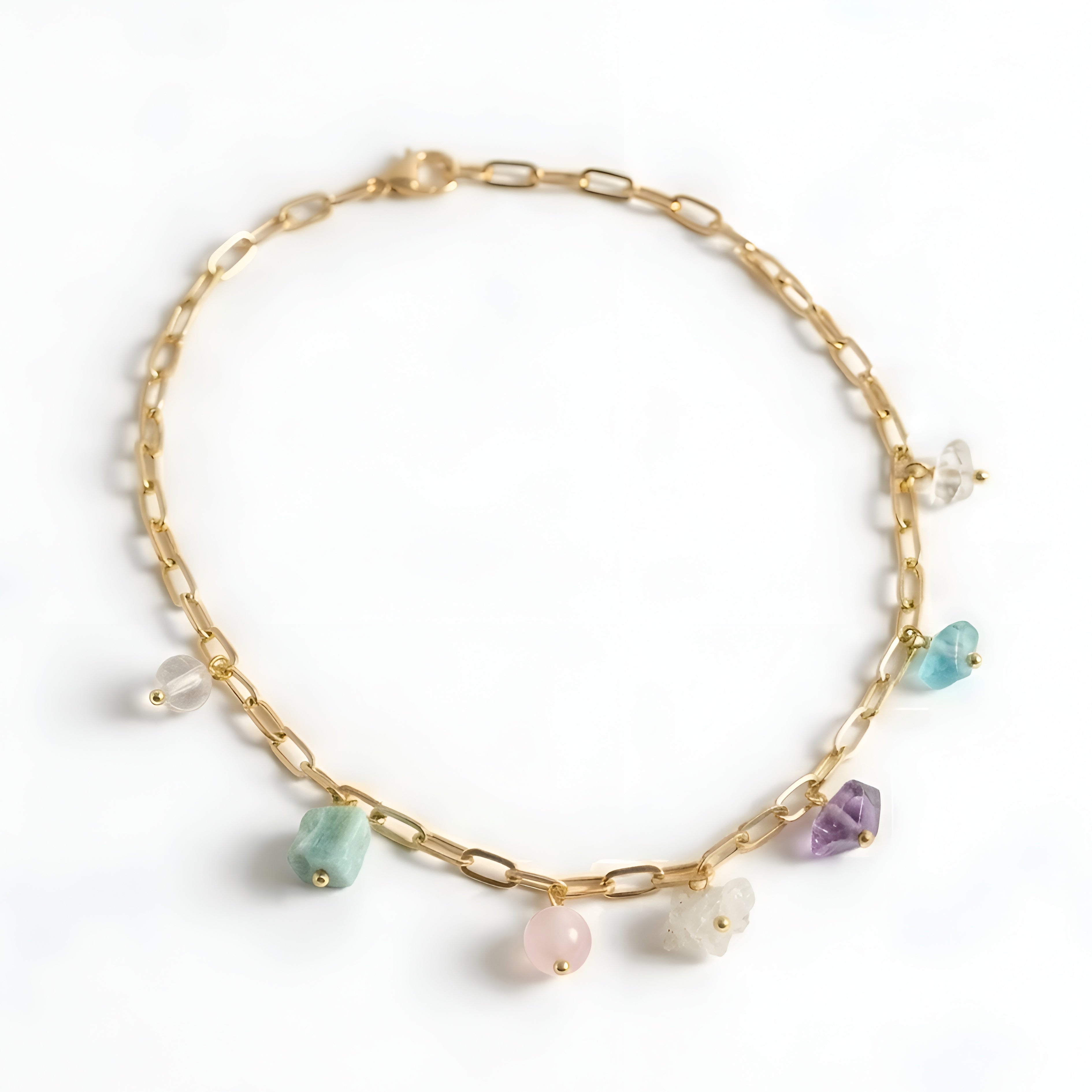 The Pebble Shore: Raw Multi-Stone Paperclip Chain Necklace