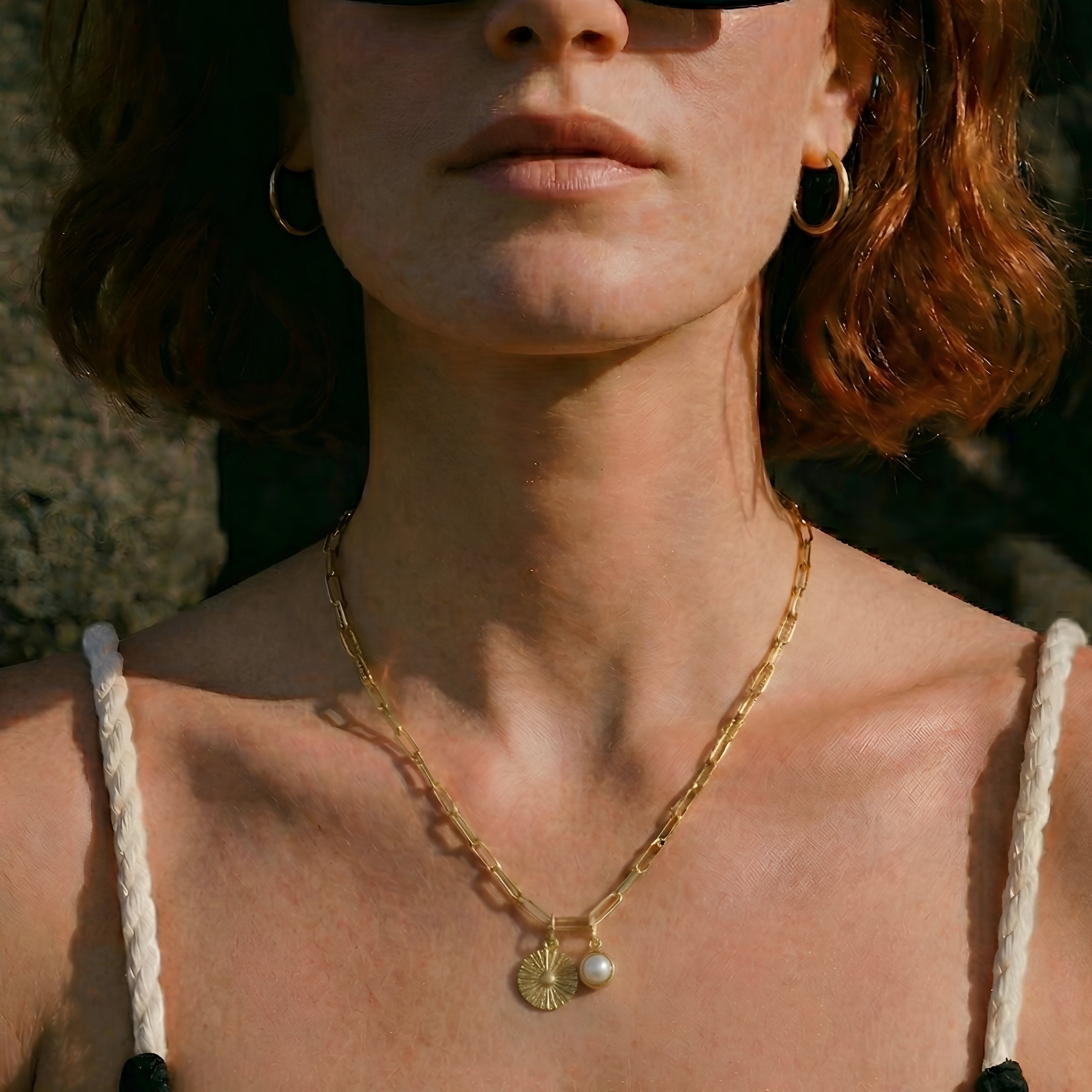 The Soleil Sacré: Sun Medallion & Pearl Paperclip Necklace