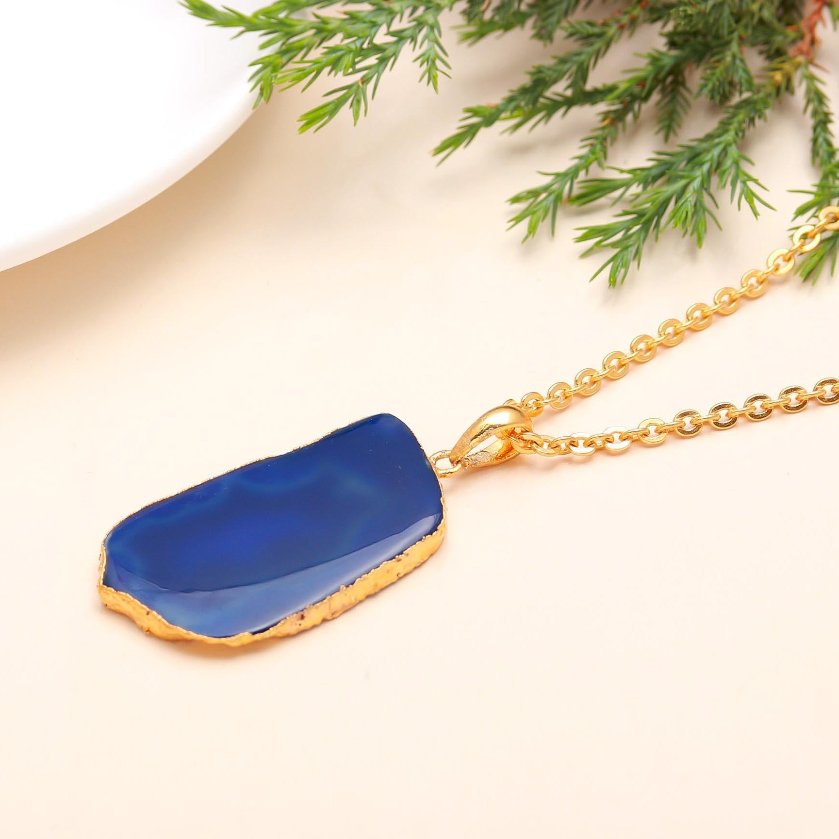 The Deep Ocean: Gold Edged Blue Agate Necklace