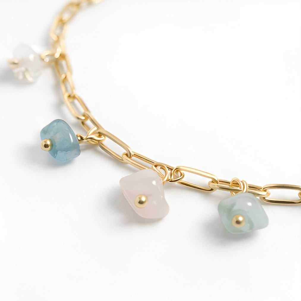 The Pebble Shore: Raw Multi-Crystal Paperclip Charm Bracelet