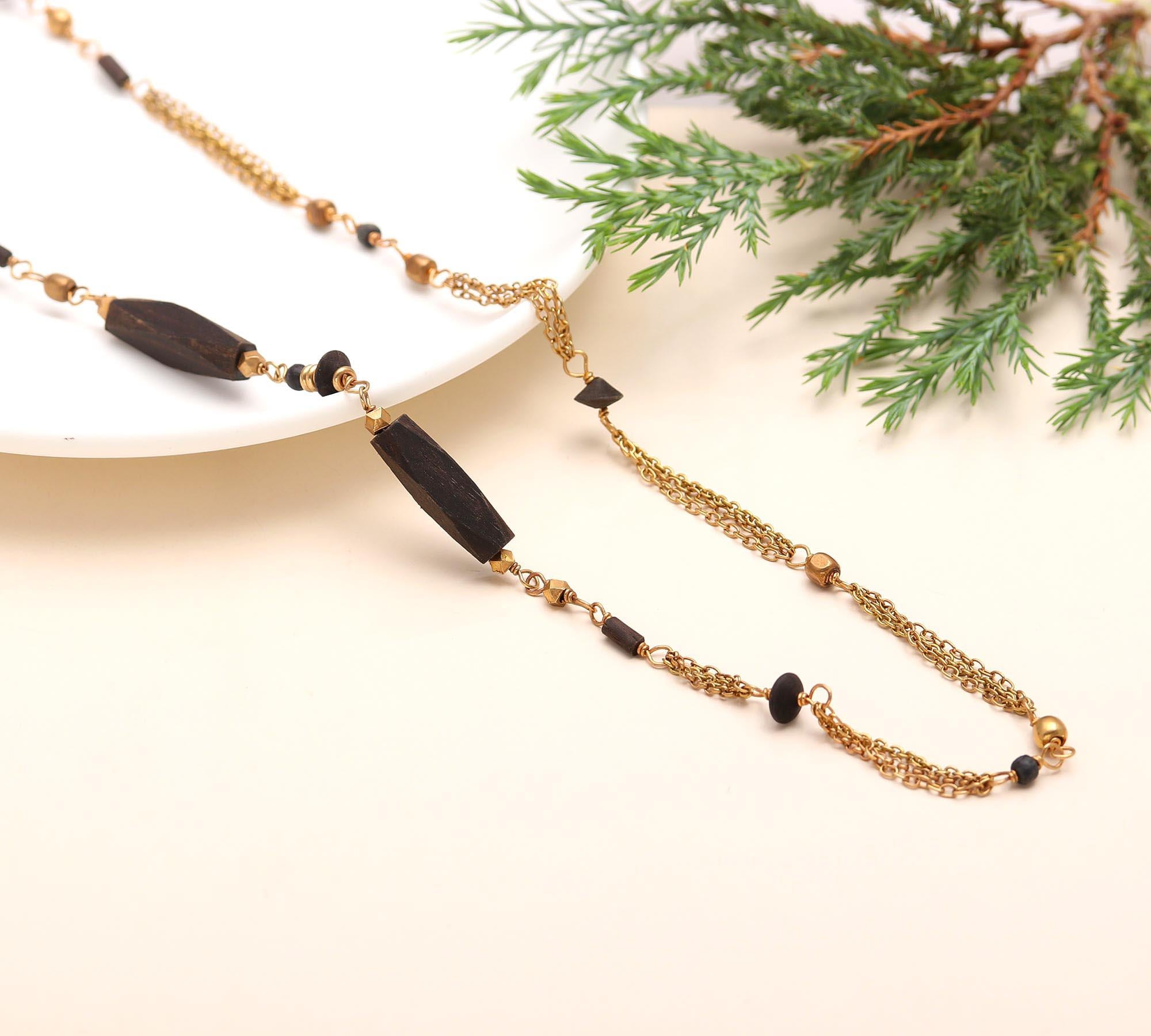 925 Silver Black Wood Chain Necklace