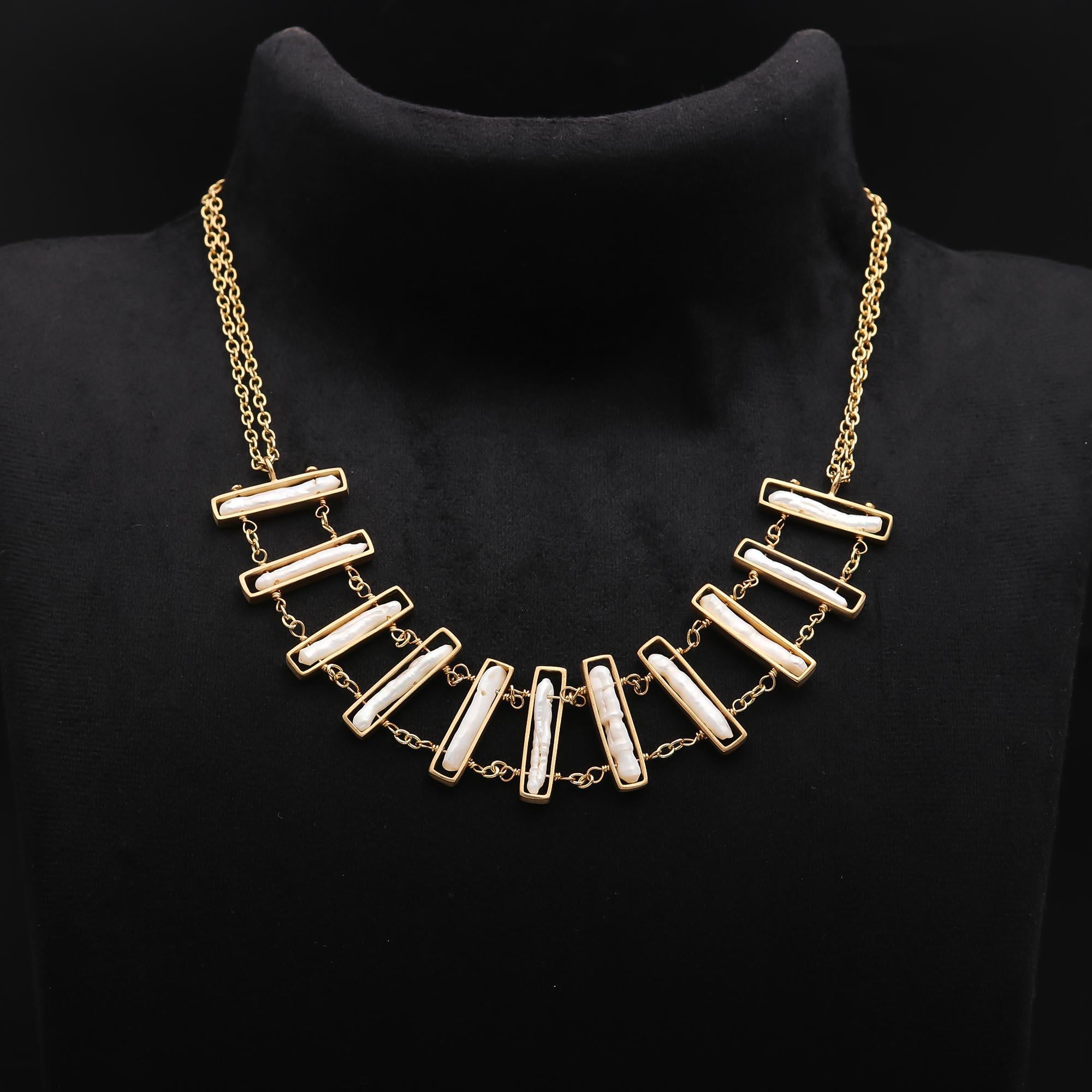 925 Silver Baroque Pearl Bar Link Necklace