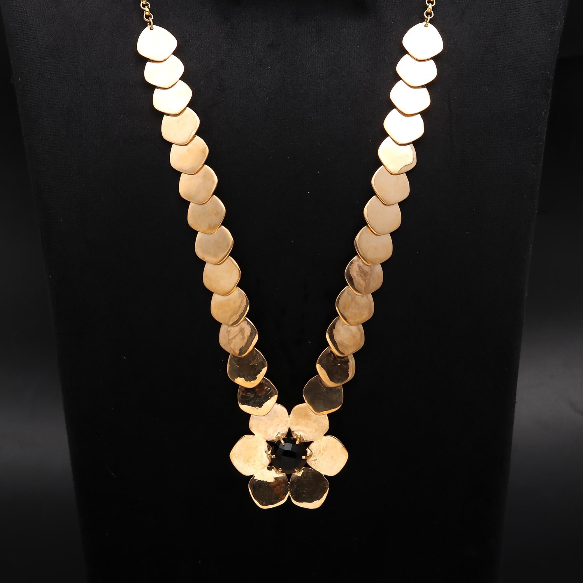 925 Silver Black Onyx Floral Necklace
