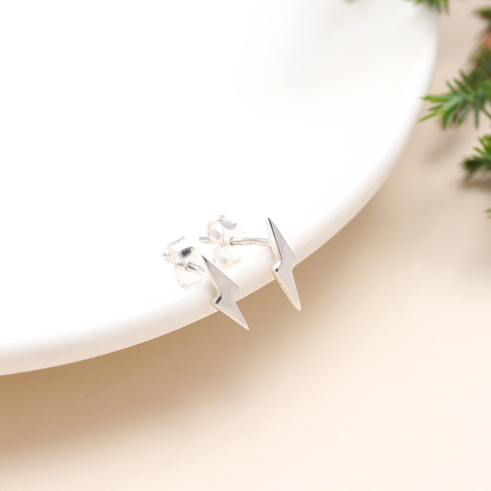 925 Sterling Silver Lightning Bolt Stud Earrings