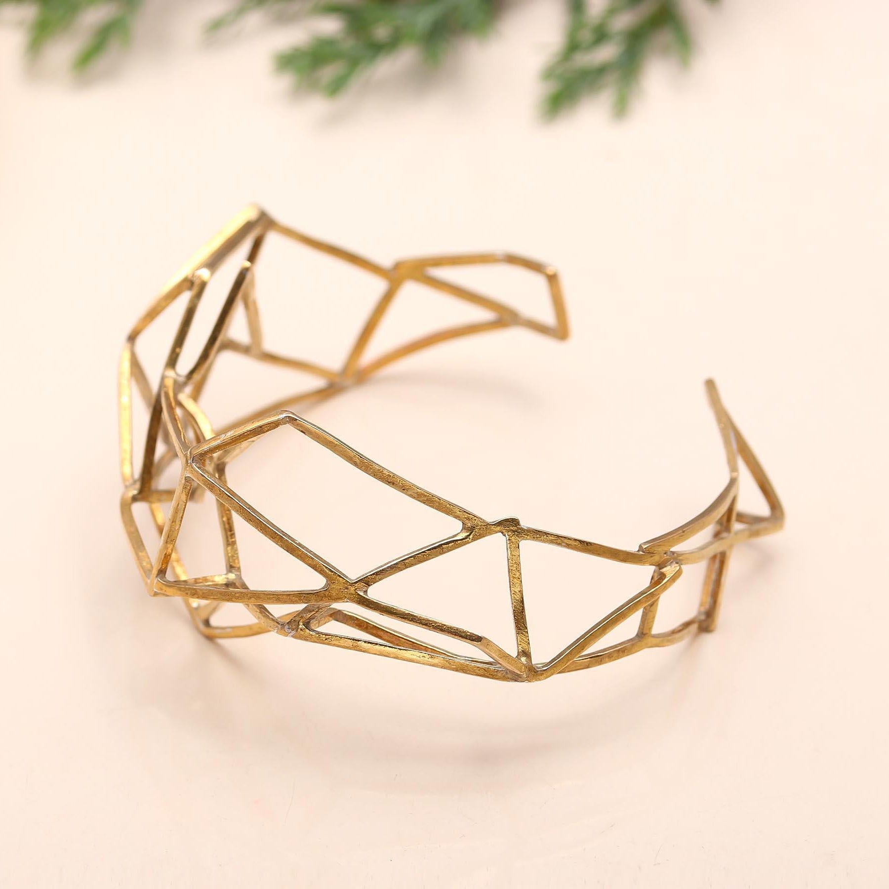 The Abstract Prism: Geometric Gold Wire Cuff