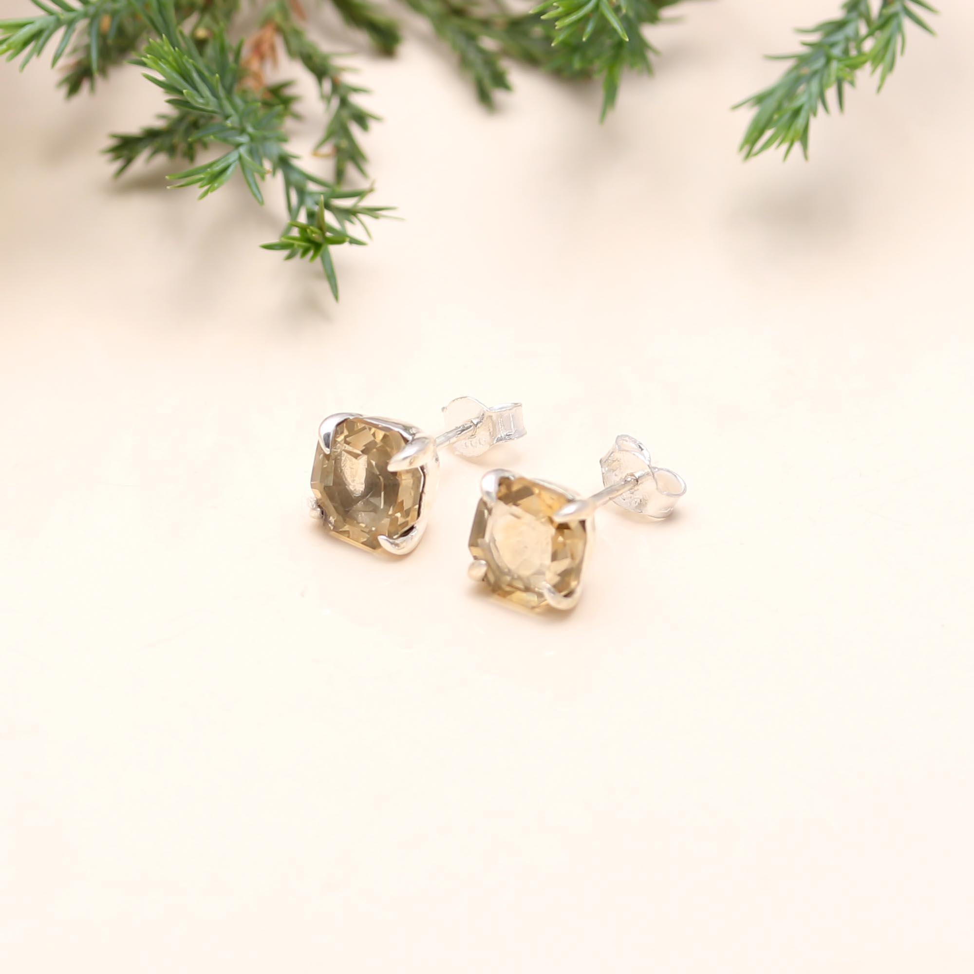 925 Sterling Silver Citrine Stud Earrings