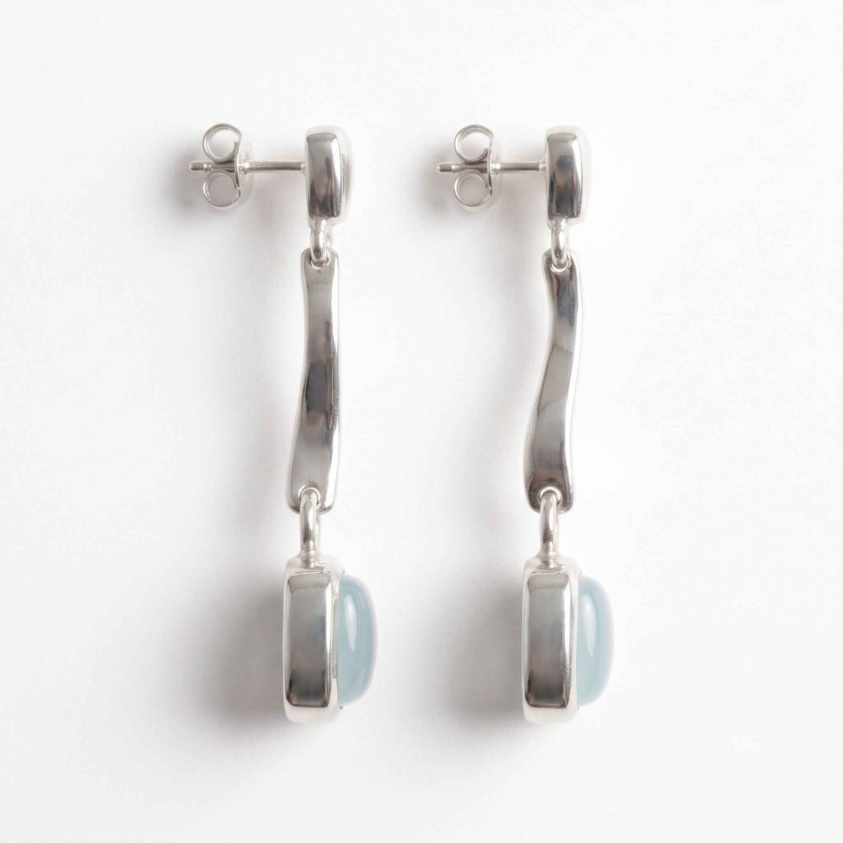 The Aqua Cascade: Wavy Silver Chalcedony Drop Earrings
