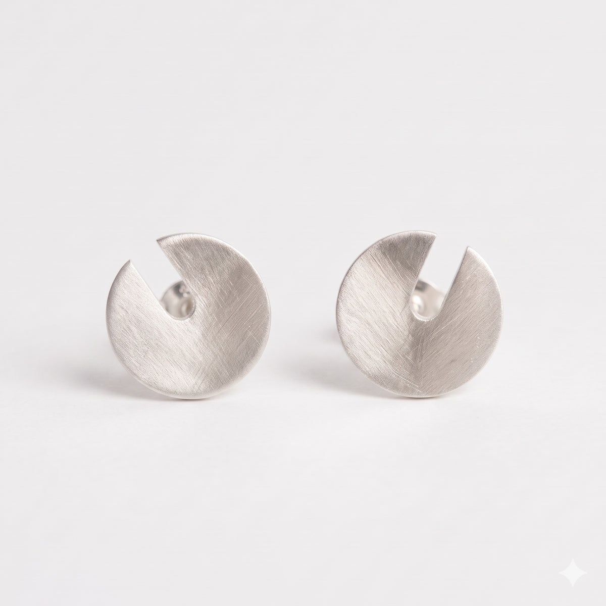 The Sundial: Brushed Notched Disc Stud Earrings, view 2 of 5