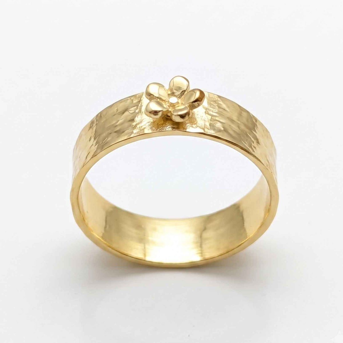 The Silver Bloom: Hammered Floral Wide Band Ring