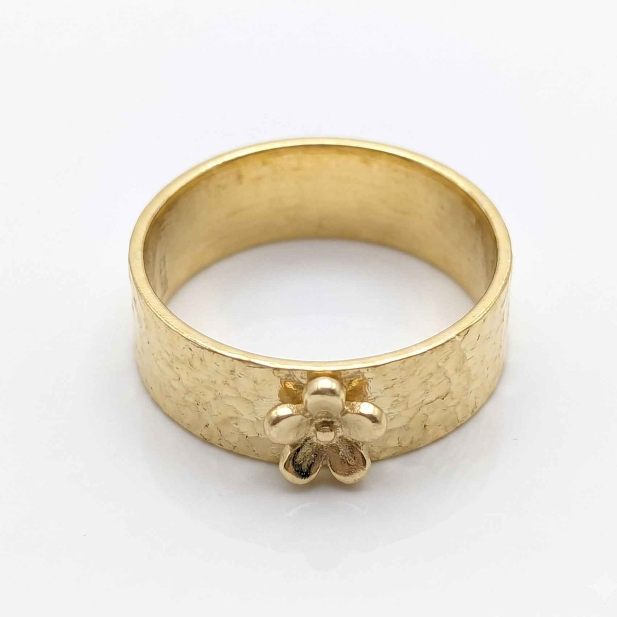 The Silver Bloom: Hammered Floral Wide Band Ring