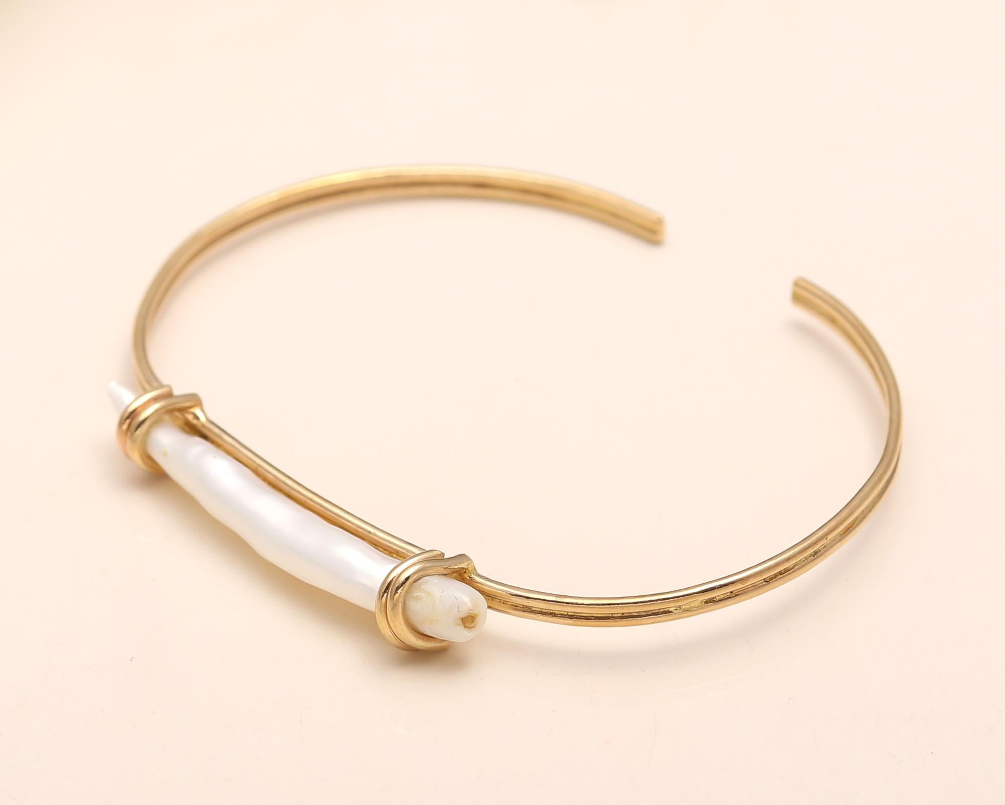 925 Silver Baroque Pearl Open Cuff Bracelet