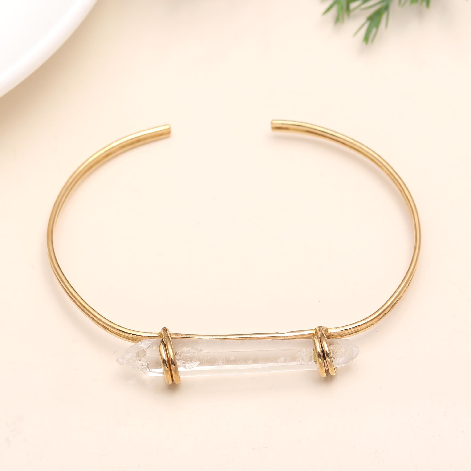 925 Silver Quartz Crystal Bar Cuff Bracelet