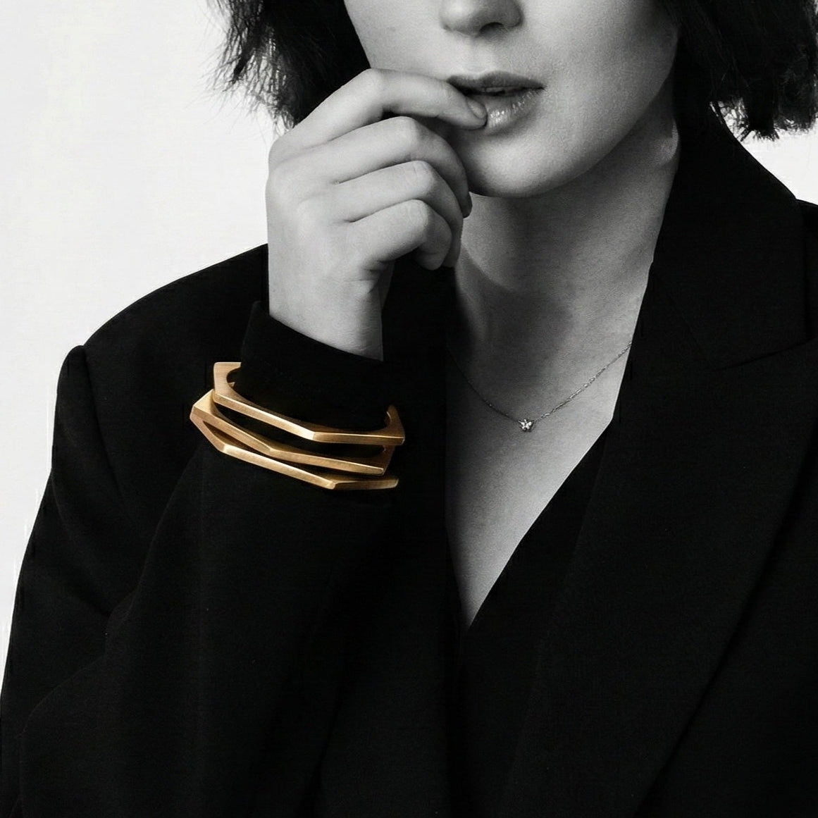 The Architectural Trio: Satin Gold Bangle Set