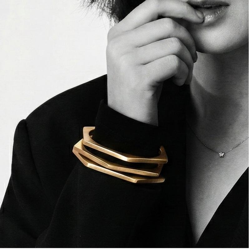 The Architectural Trio: Satin Gold Bangle Set