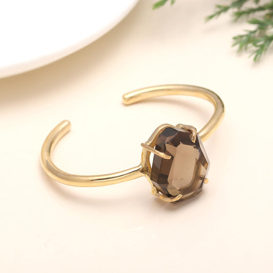 Solid Brass Smoky Quartz Cuff Bracelet