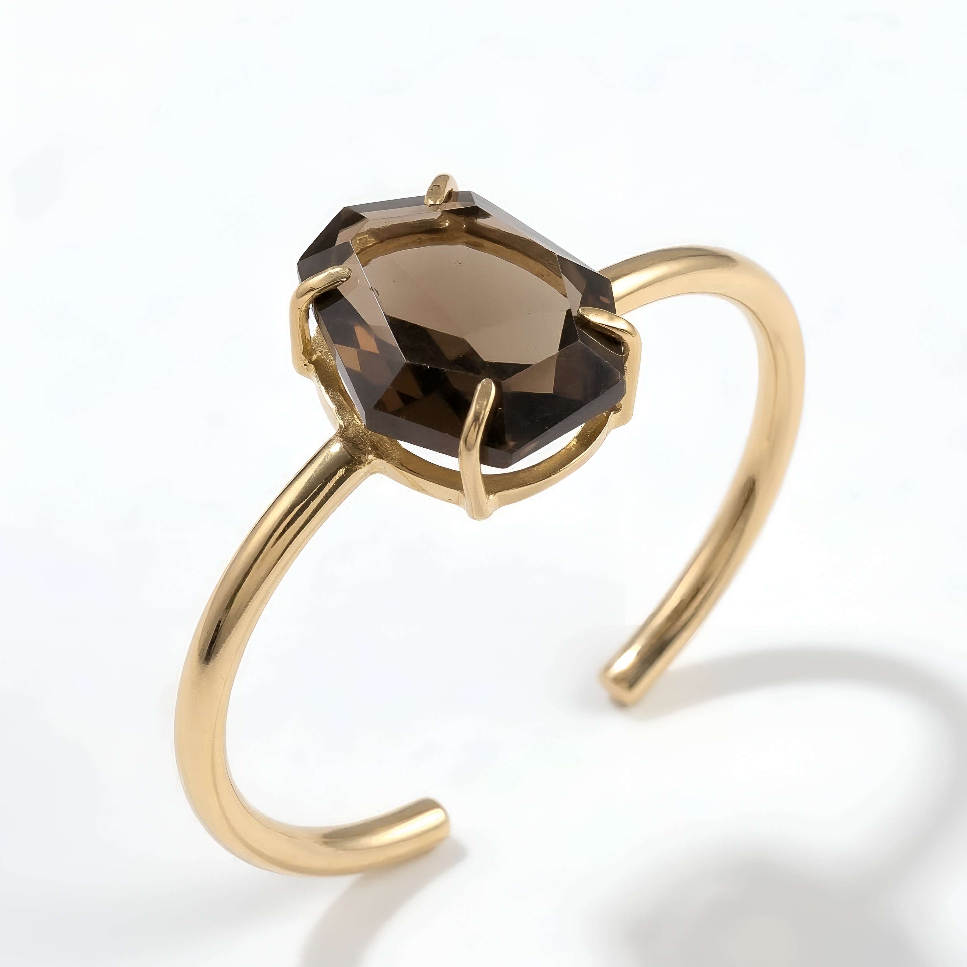 The Smoky Prism: Faceted Smoky Quartz Gold Cuff
