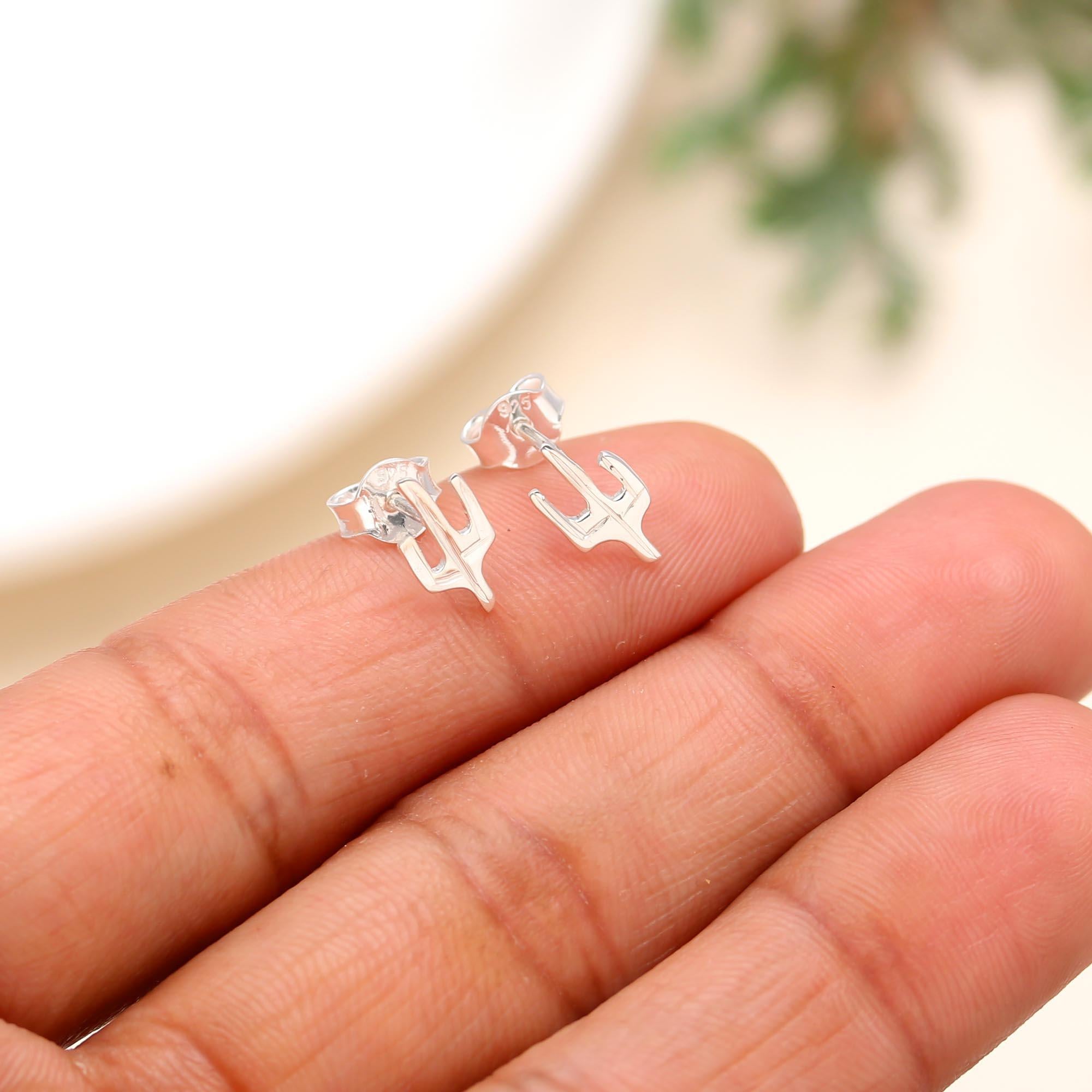 925 Sterling Silver Cactus Stud Earrings Push Backs