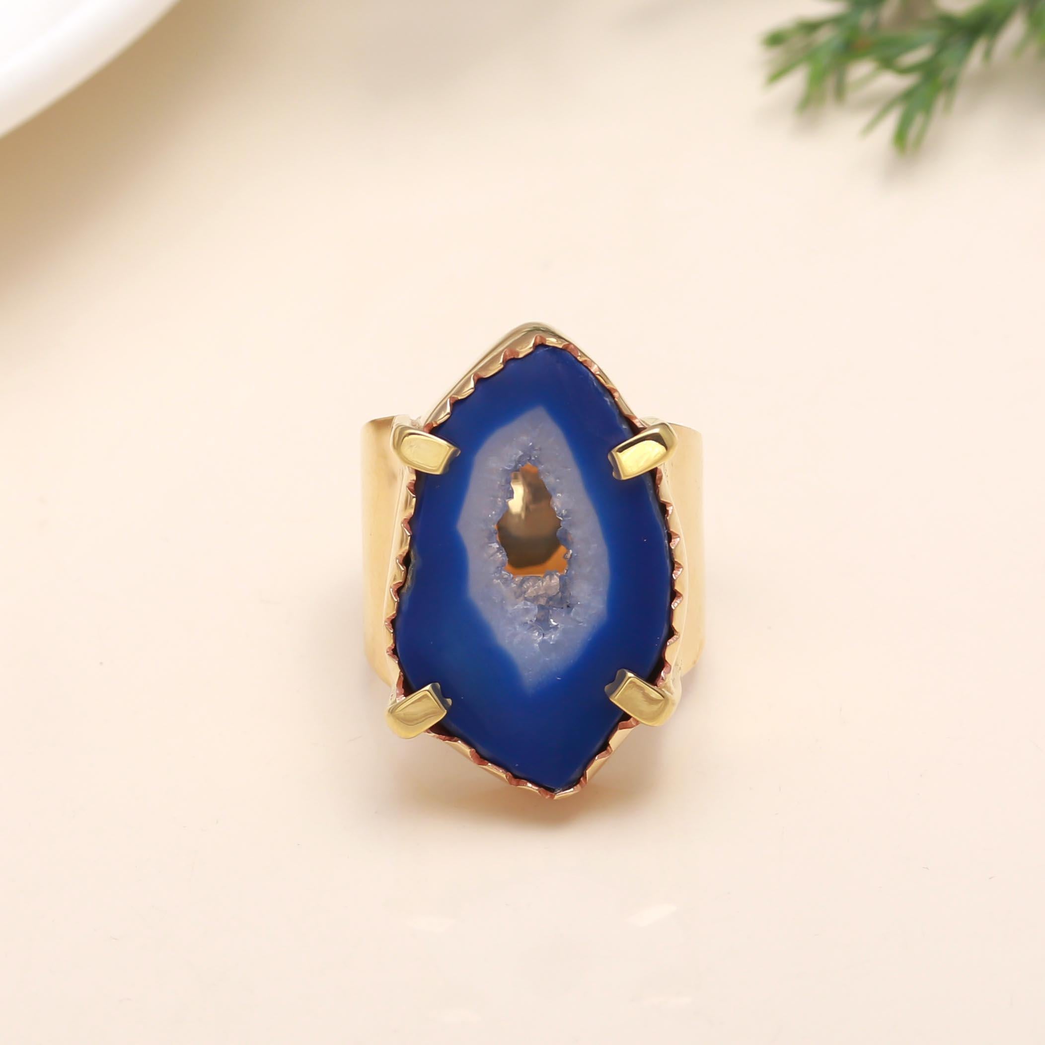 925 Silver Blue Agate Druzy Ring