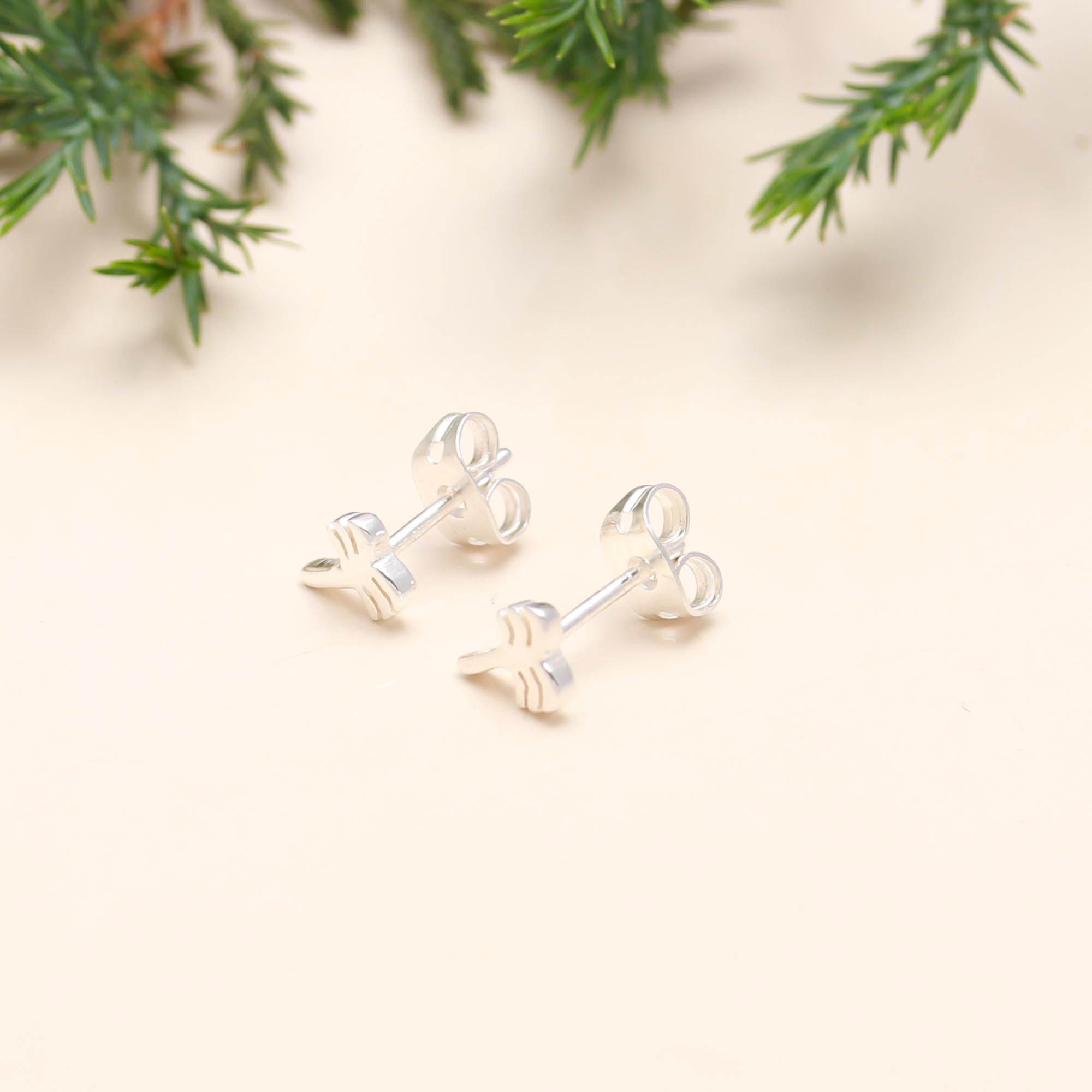 925 Sterling Silver Palm Coconut Stud Earrings Push Back