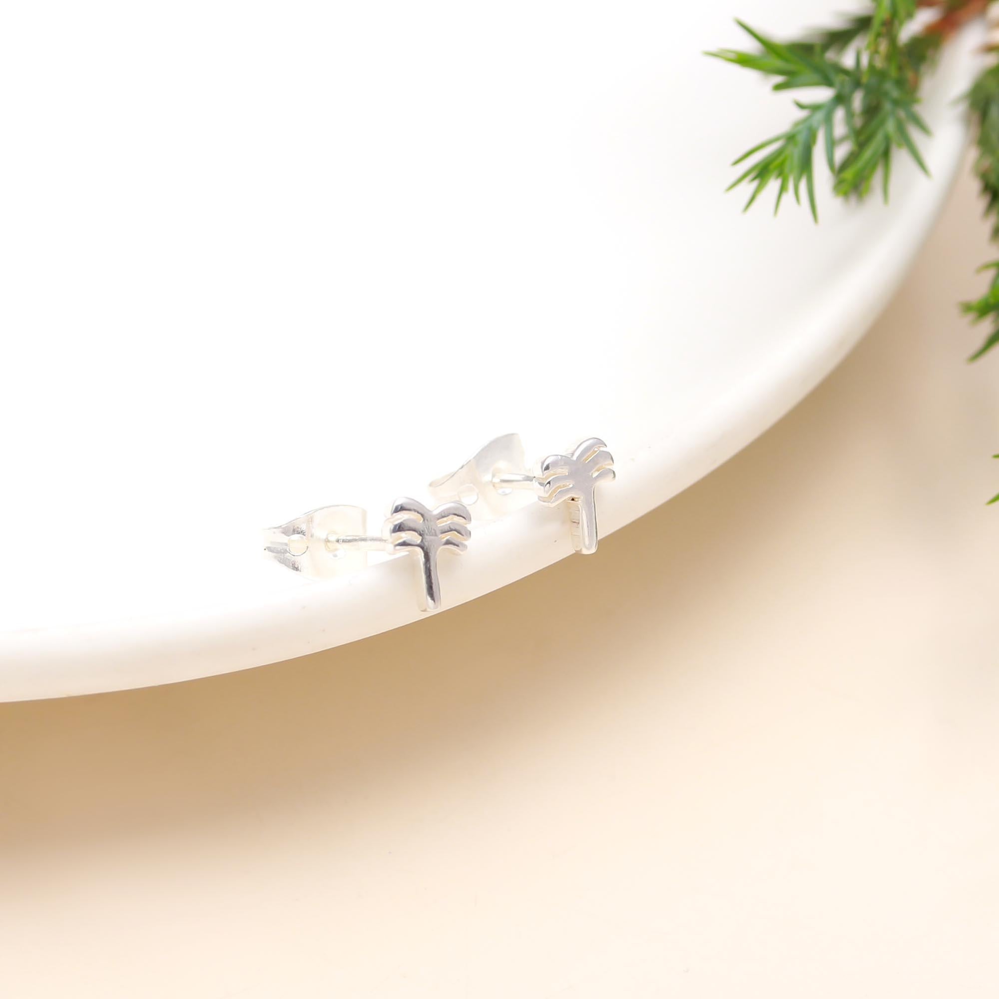 925 Sterling Silver Palm Coconut Stud Earrings Push Back