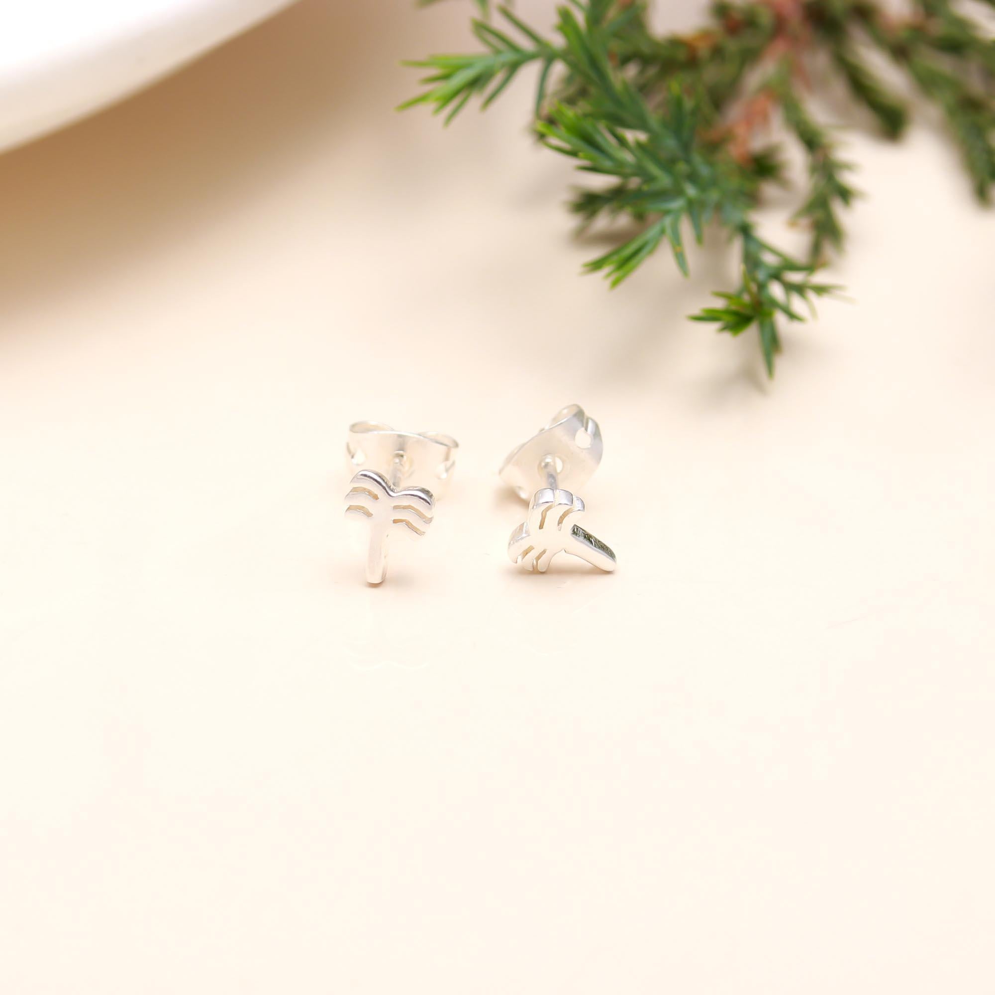 925 Sterling Silver Palm Coconut Stud Earrings Push Back