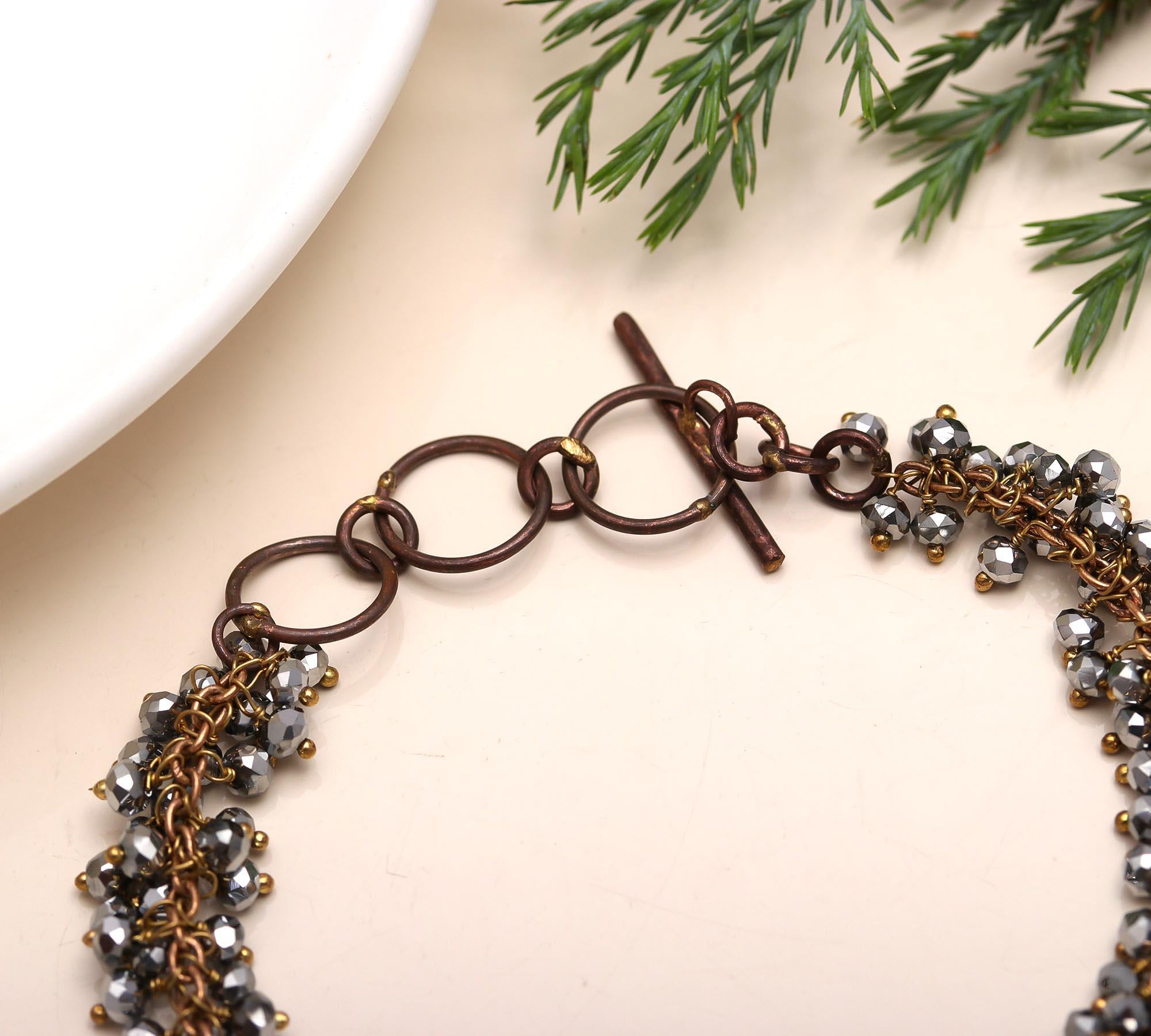 925 Silver Hematite Beaded Cluster Bracelet