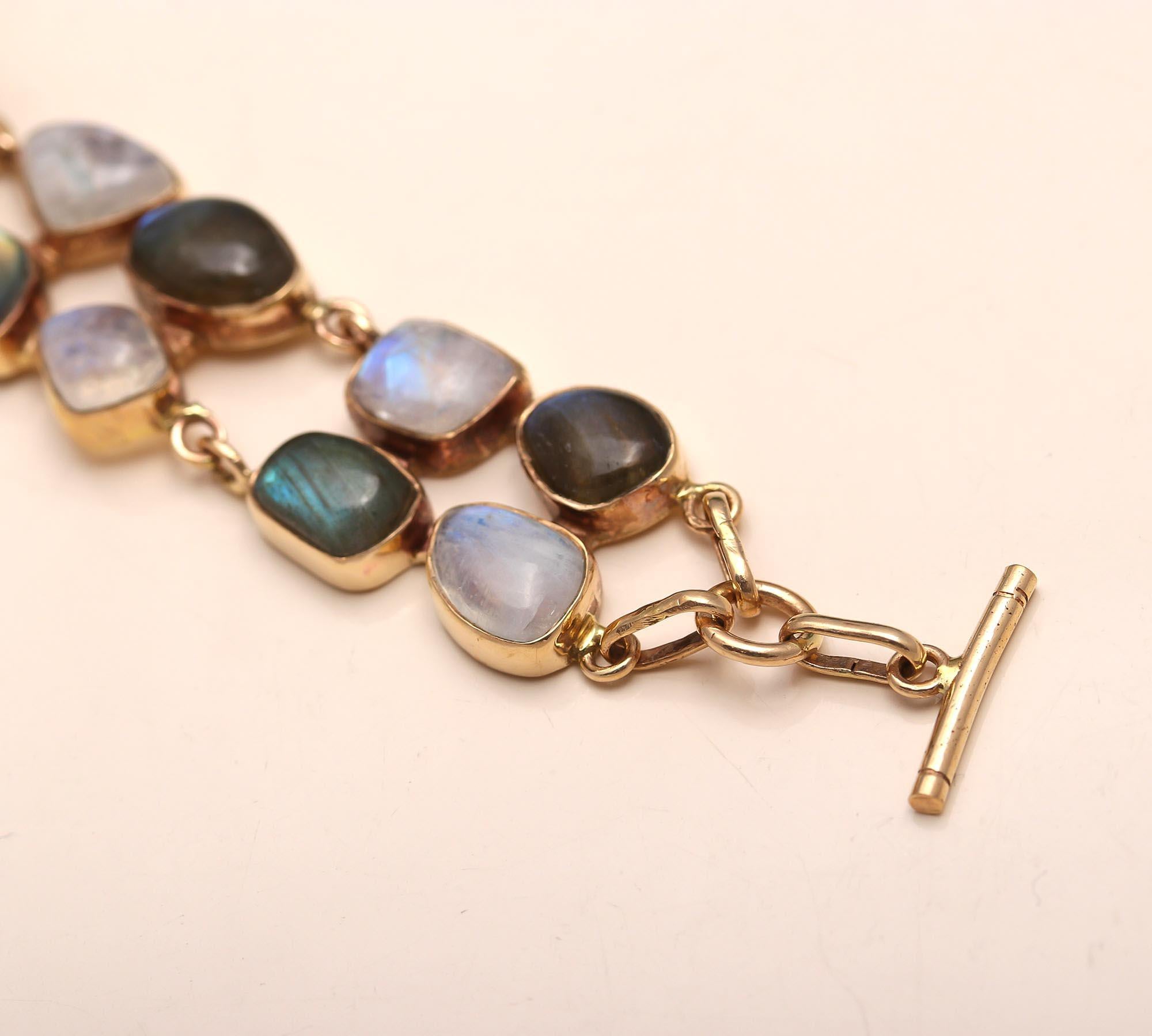 Rainbow Moonstone & Labradorite Brass Bracelet