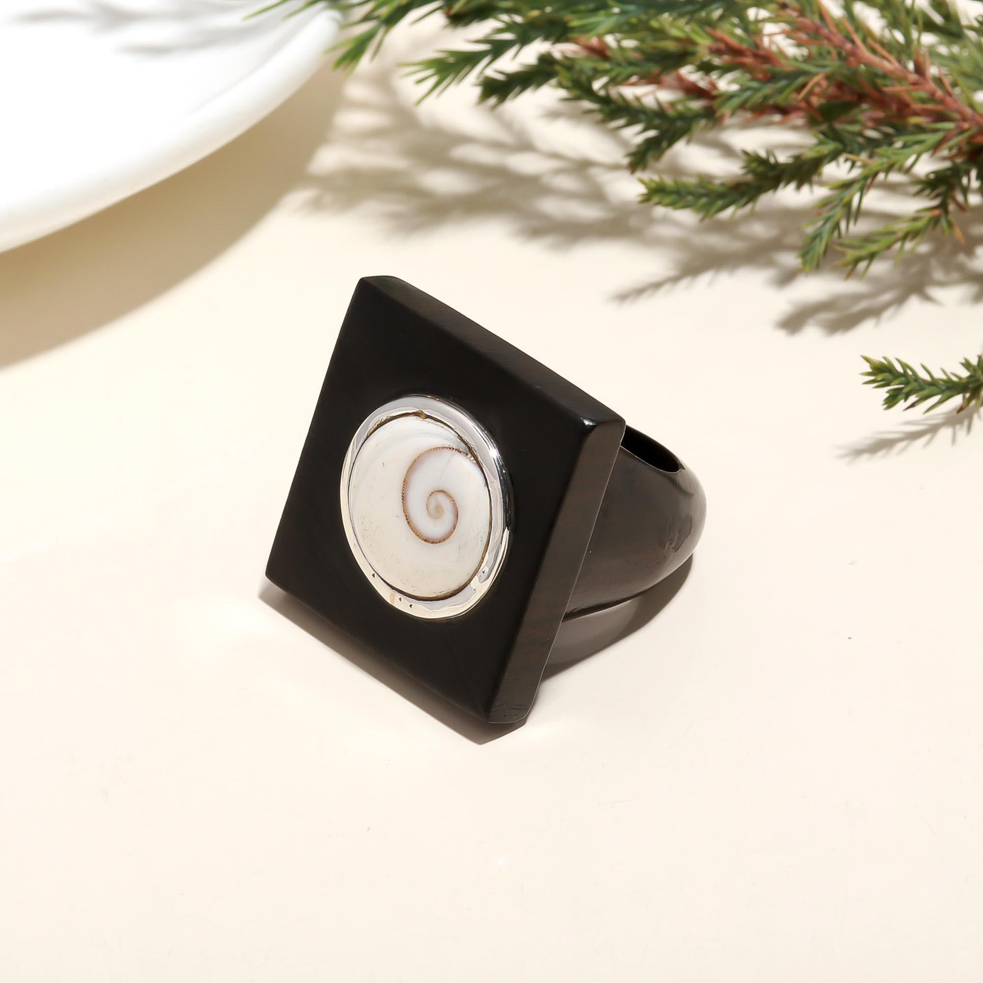 925 Silver Square Shell Ring