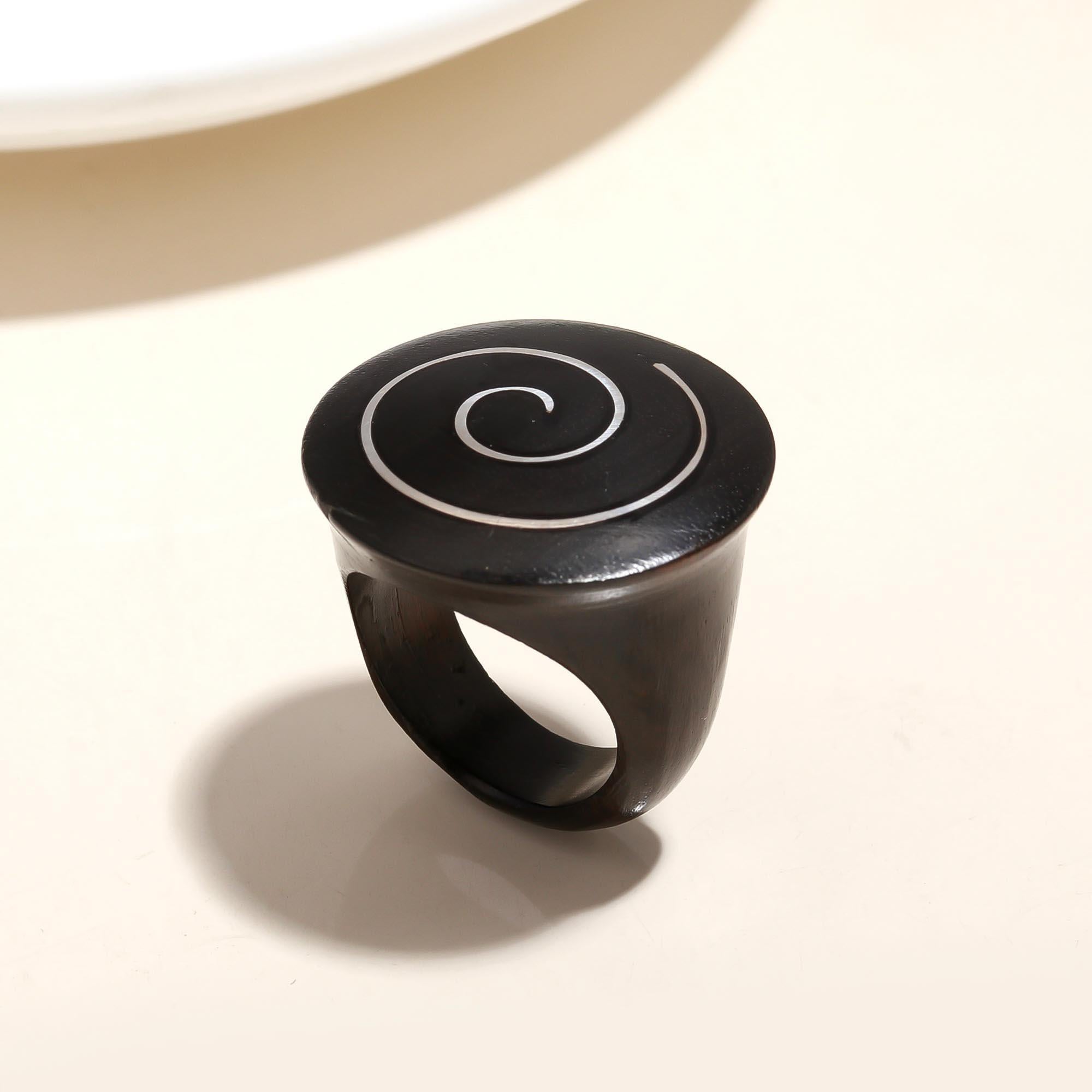 925 Silver Black Spiral Ring