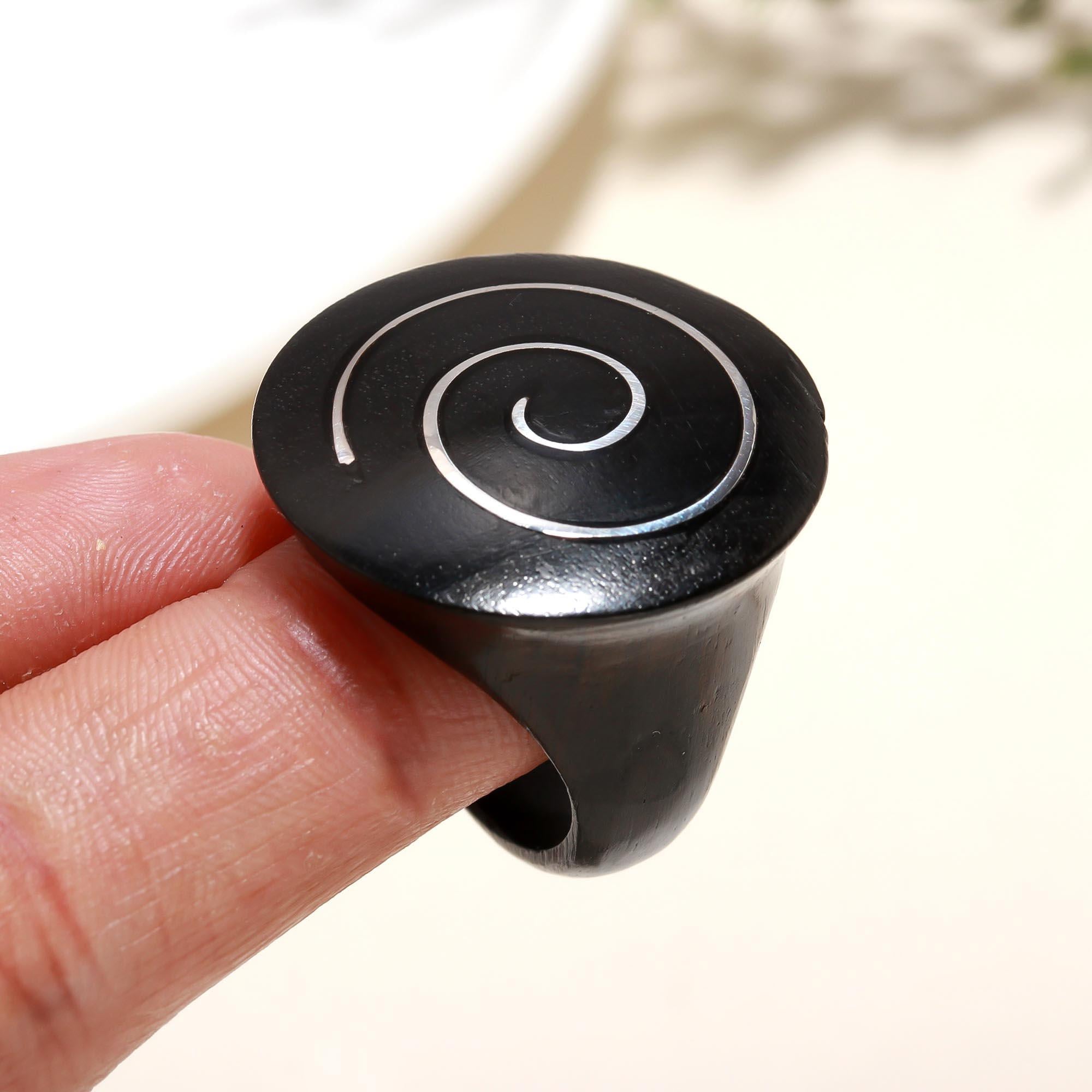 925 Silver Black Spiral Ring