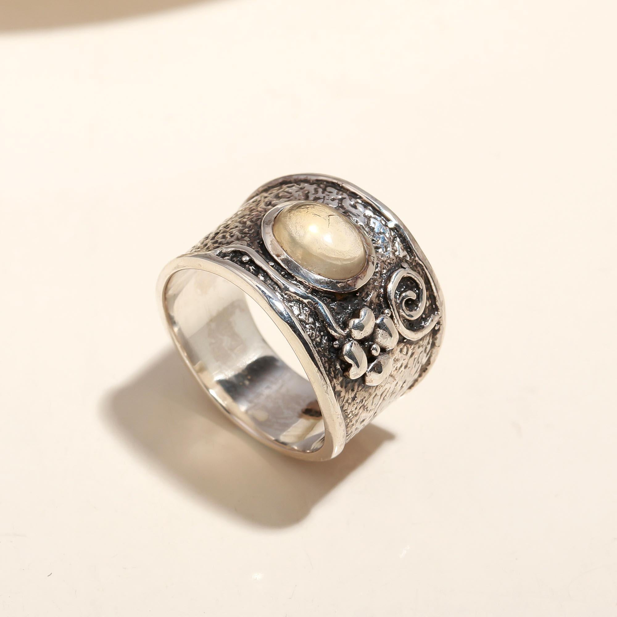 925 Silver Floral Wide Band Ring