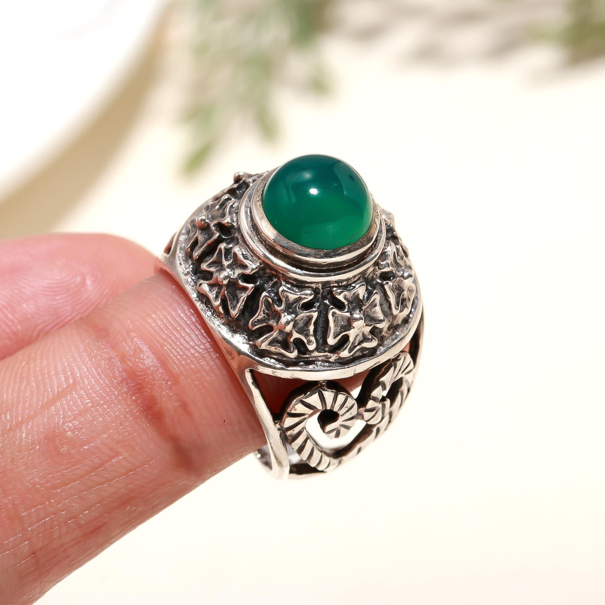 925 Silver Green Onyx Ring