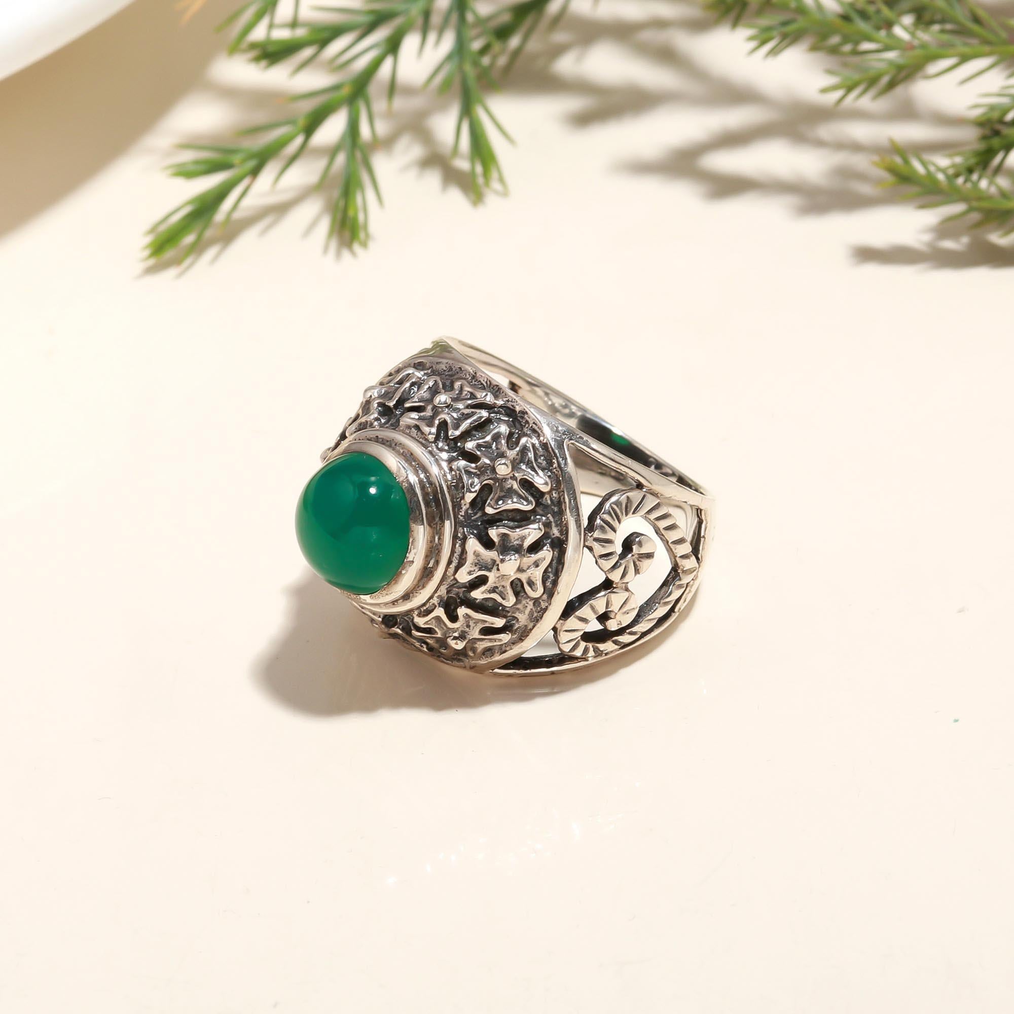 925 Silver Green Onyx Ring