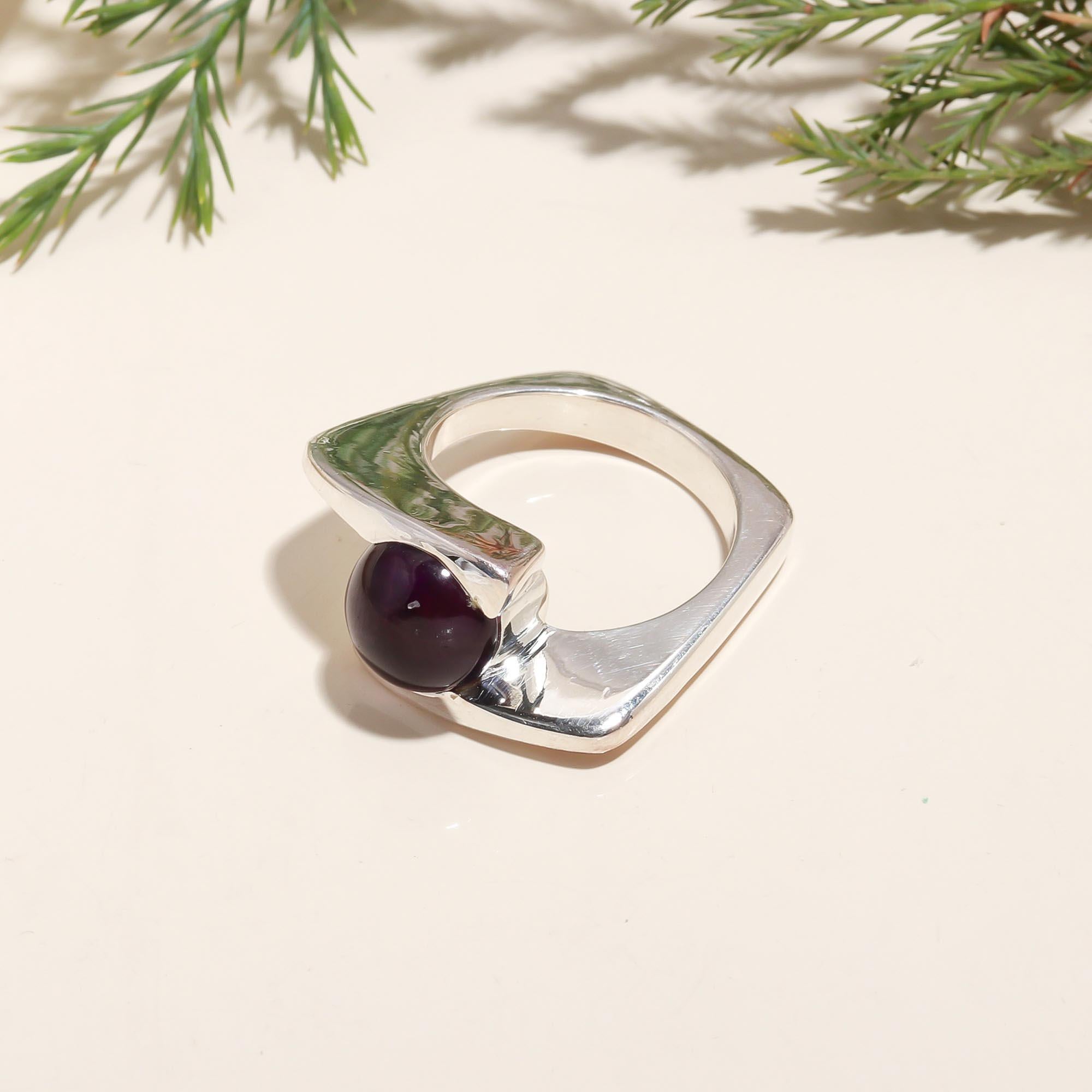 925 Silver Round Amethyst Ring