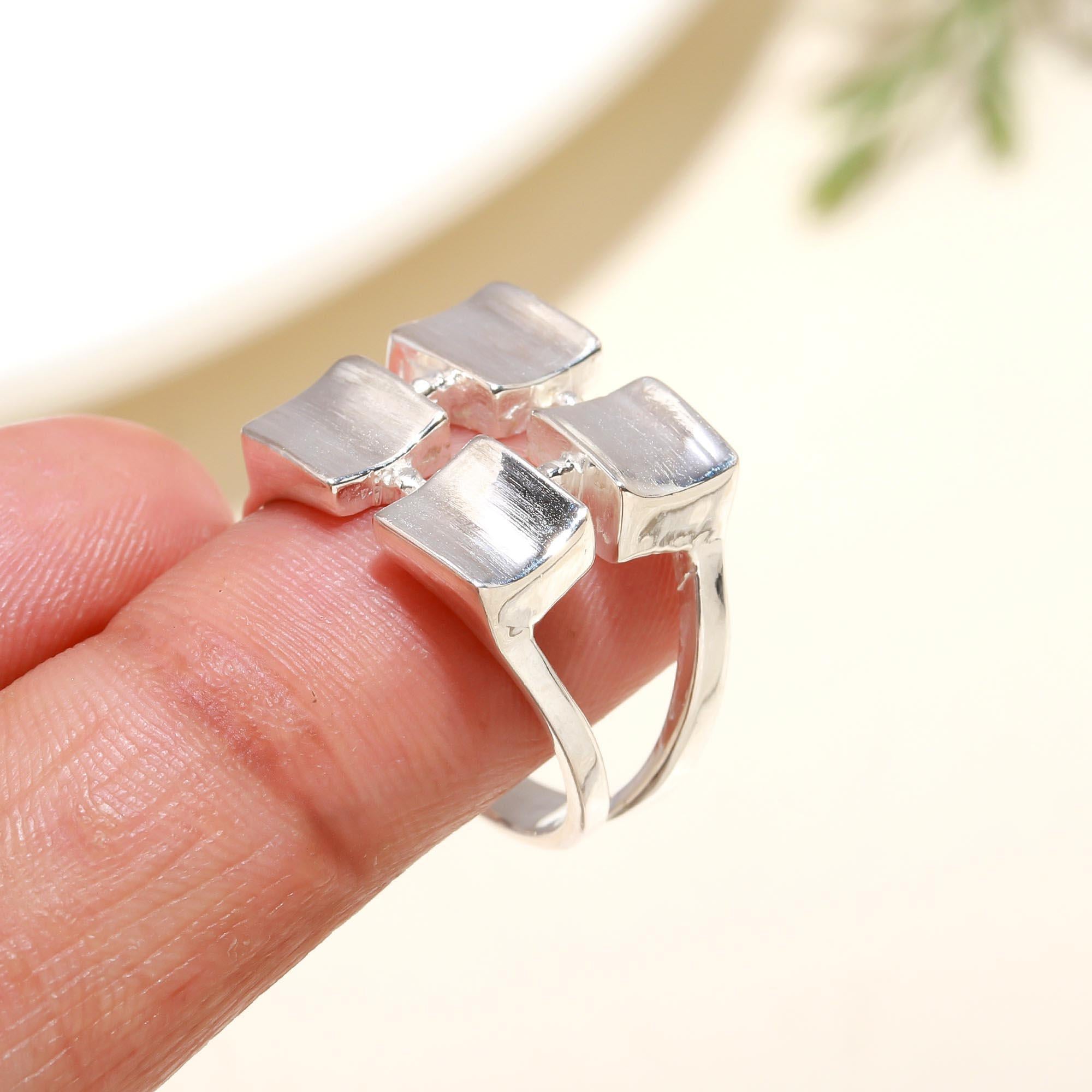 925 Silver Four Square Ring