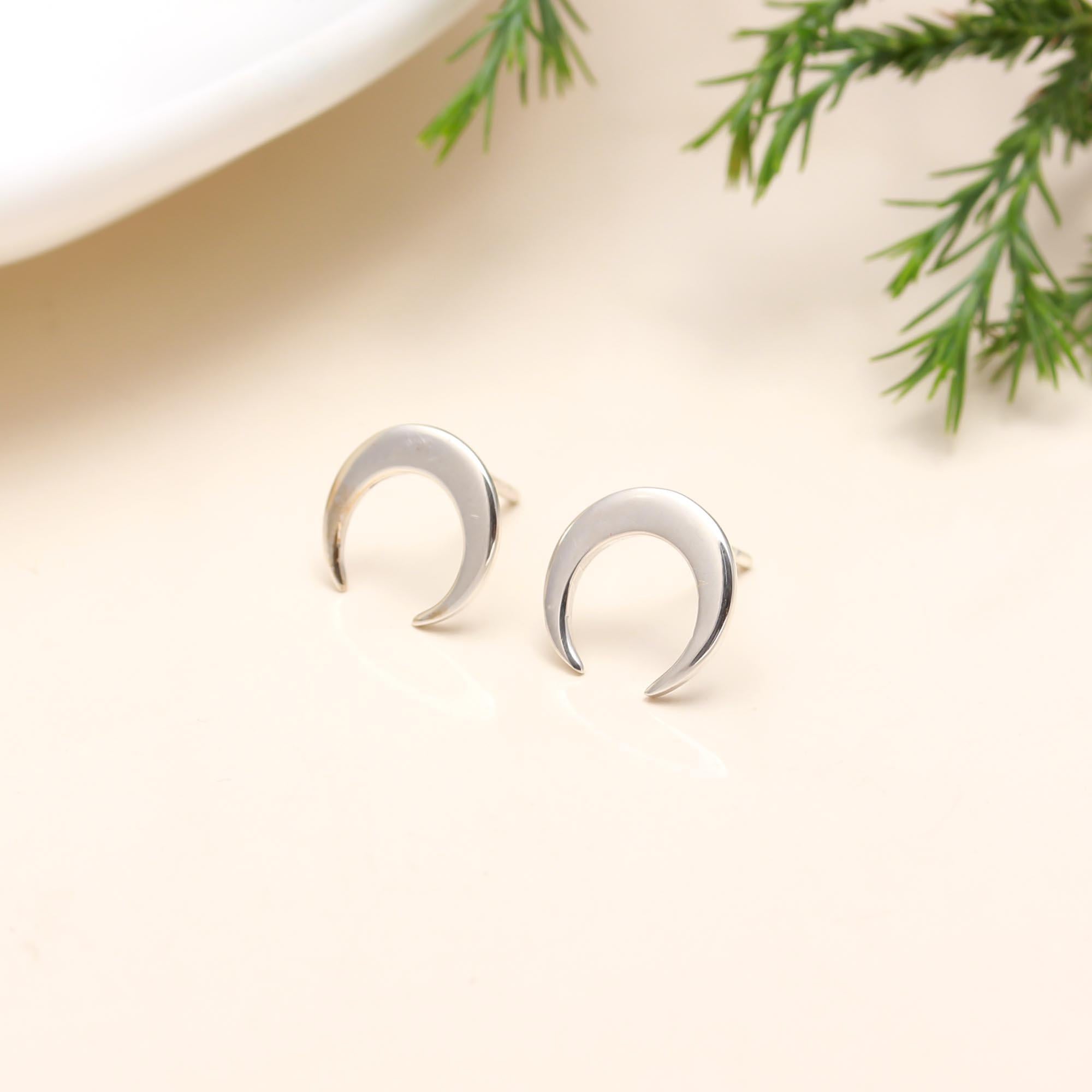 925 Sterling Silver Celestial Moon / Horse Shoe Stud Earring