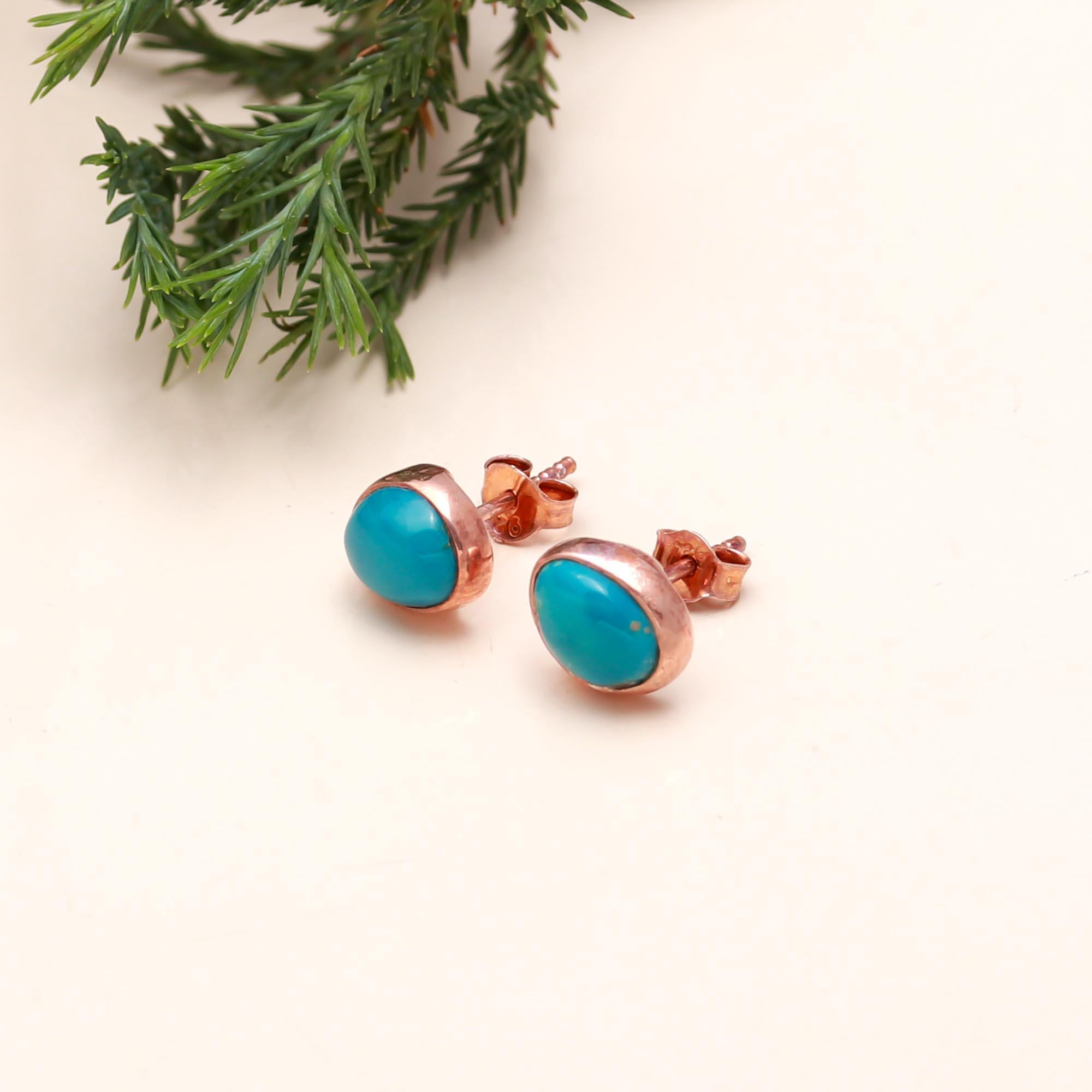 925 Sterling Silver Turquoise Round Stone Stud Earrings