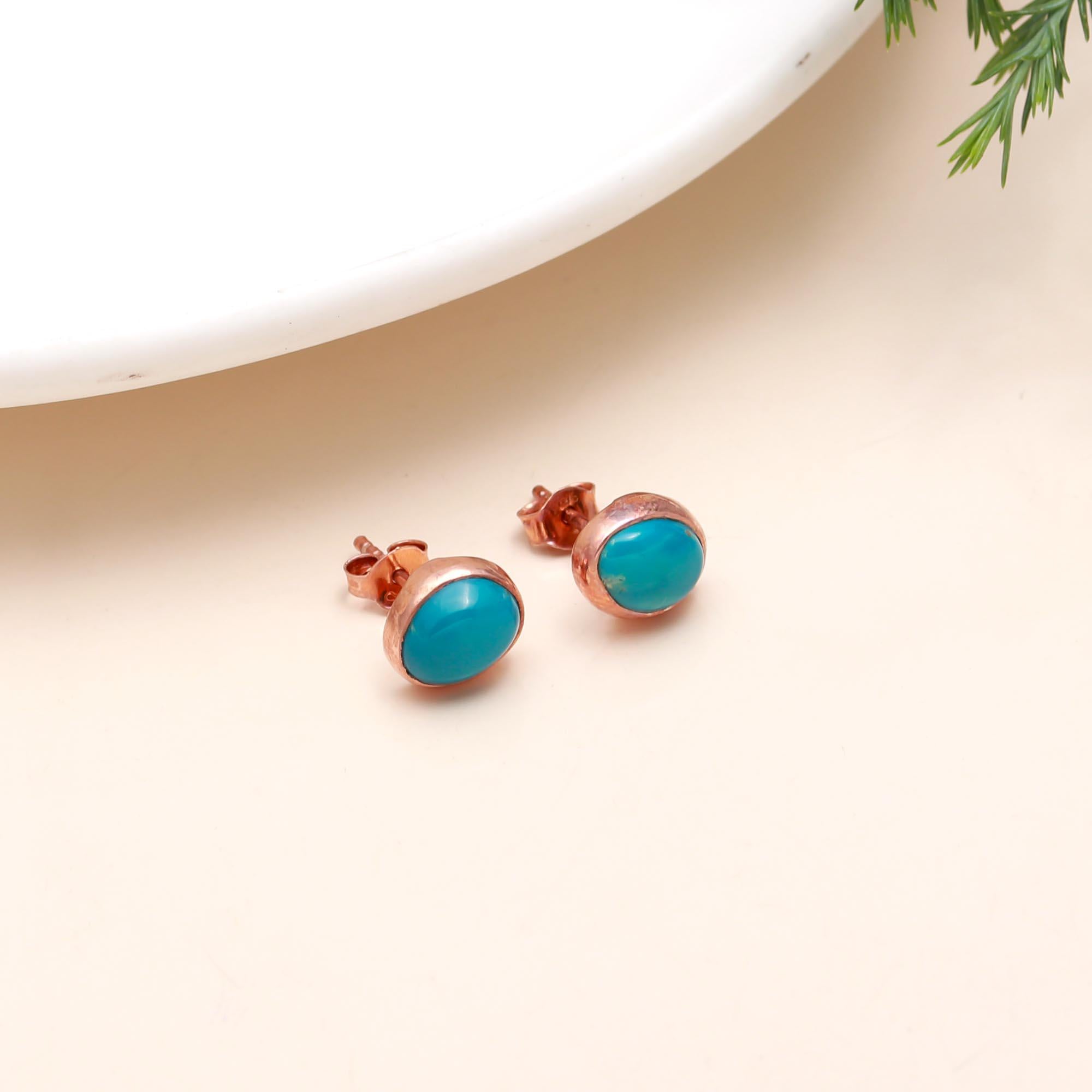 925 Sterling Silver Turquoise Round Stone Stud Earrings