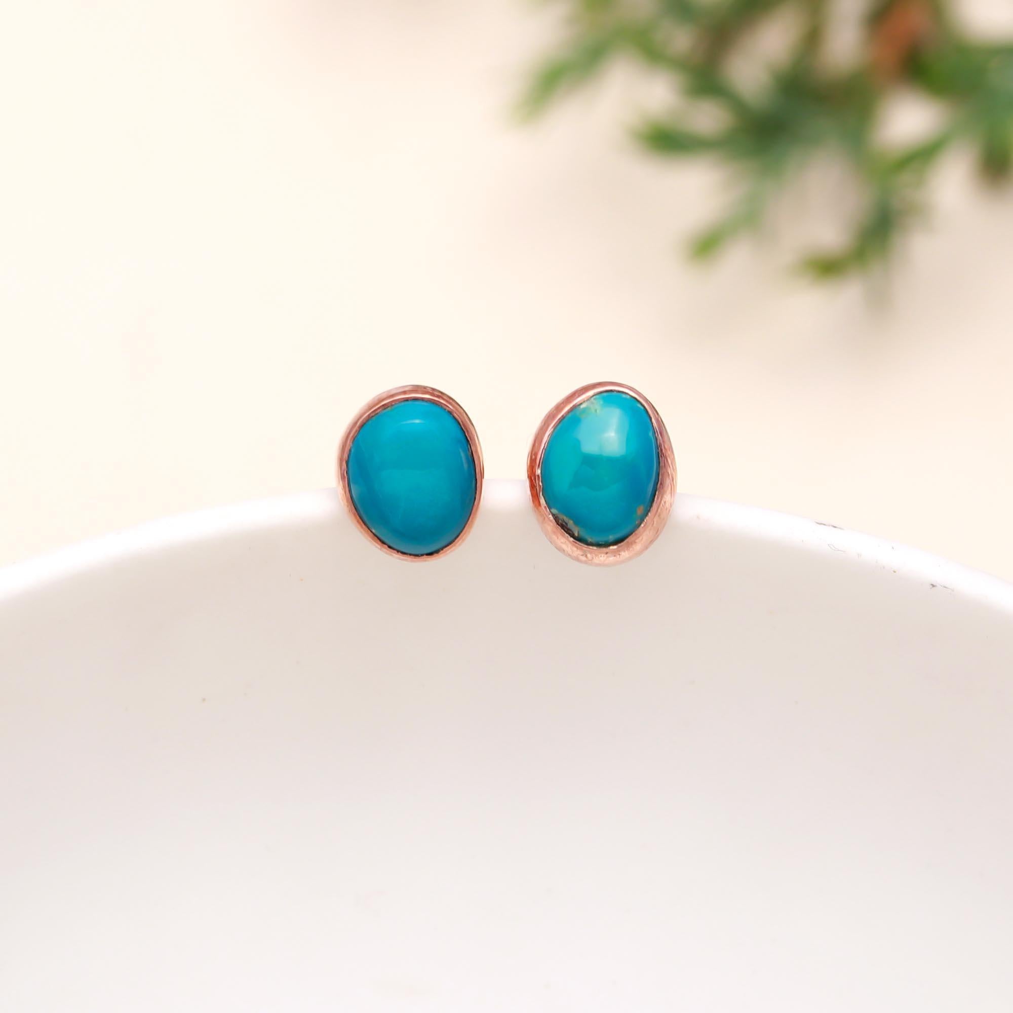 925 Sterling Silver Turquoise Round Stone Stud Earrings