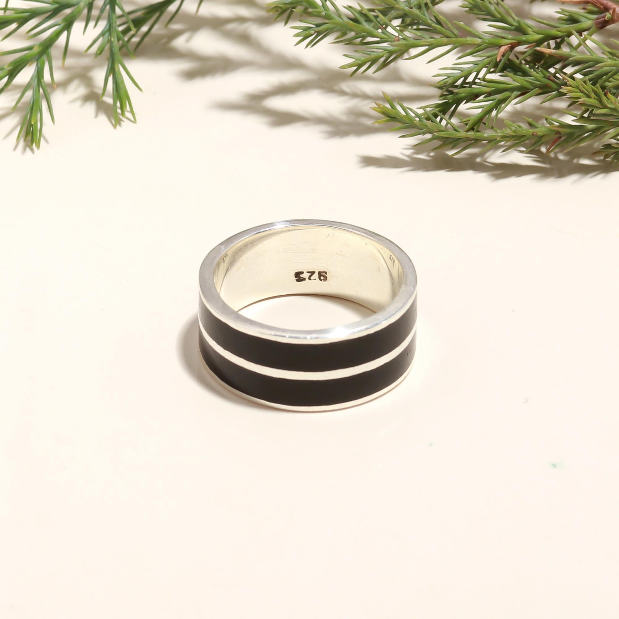 925 Silver Black Enamel Band Ring