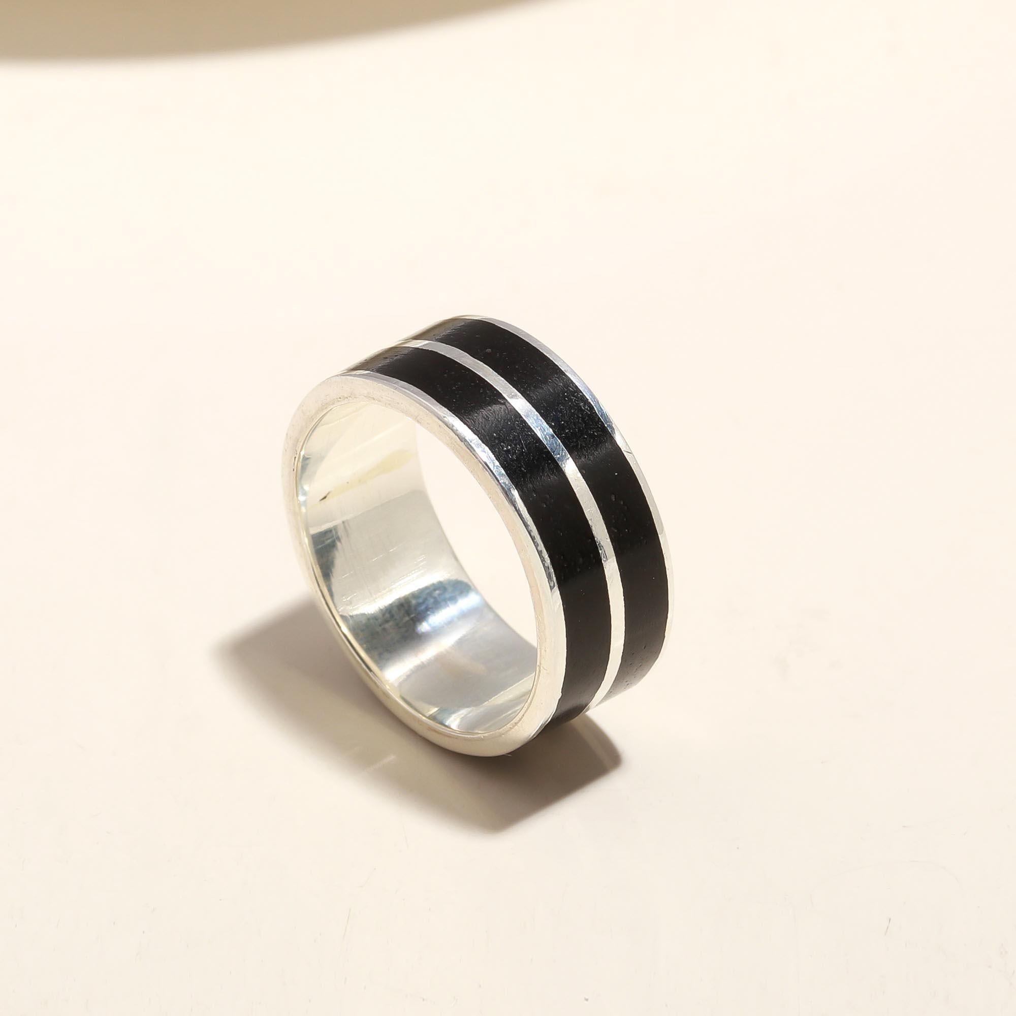 925 Silver Black Enamel Band Ring