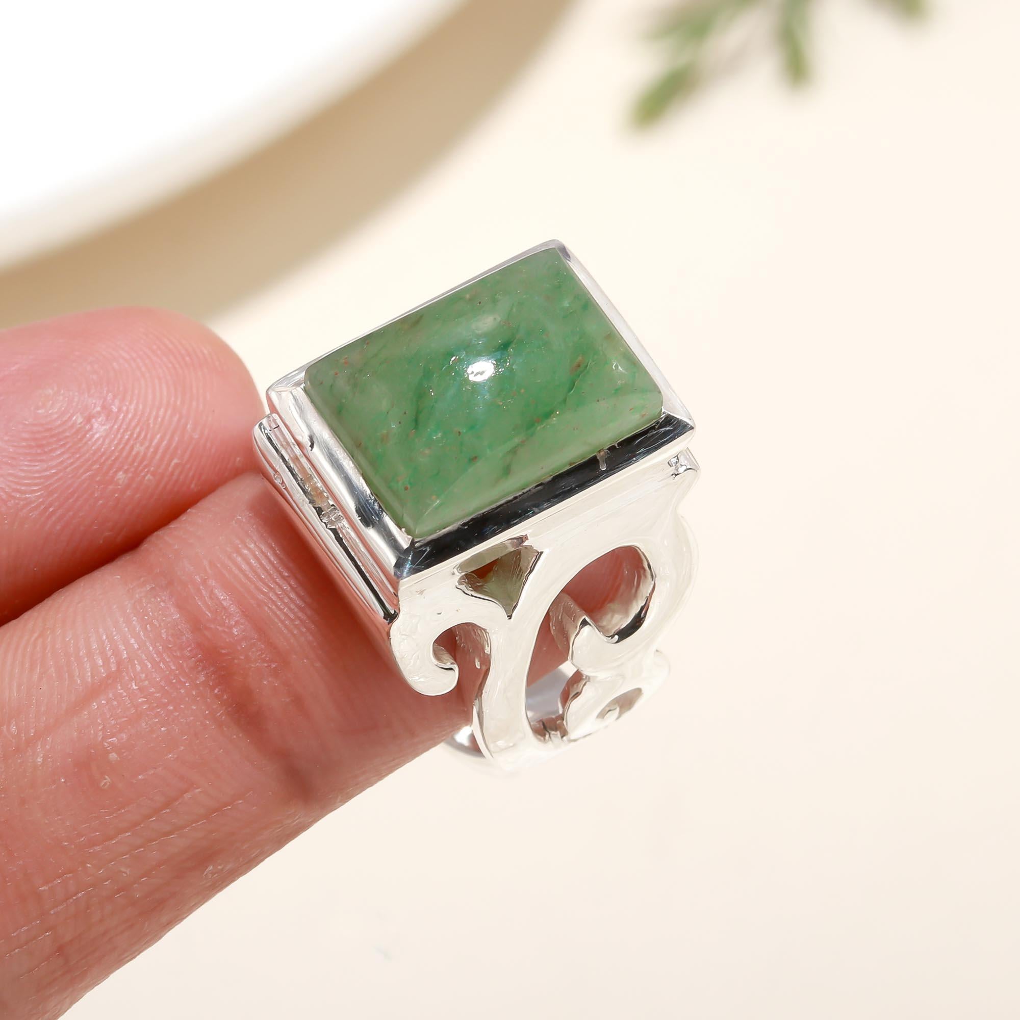 925 Silver Green Jade Ring