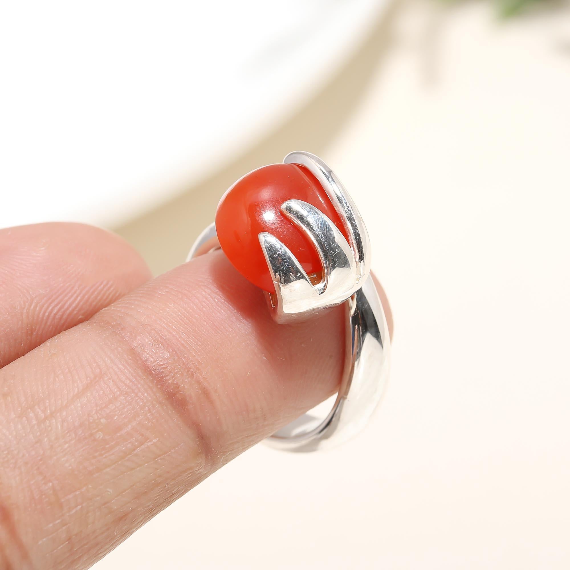 925 Silver Red Carnelian Ring
