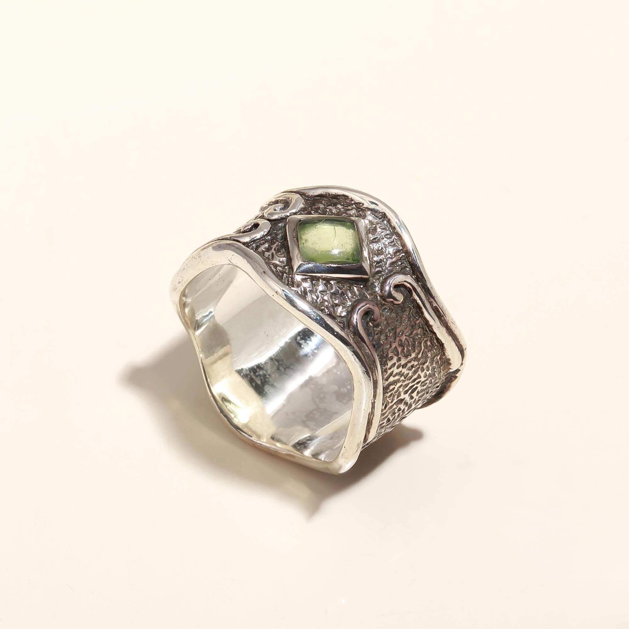 925 Silver Peridot Wide Band Ring