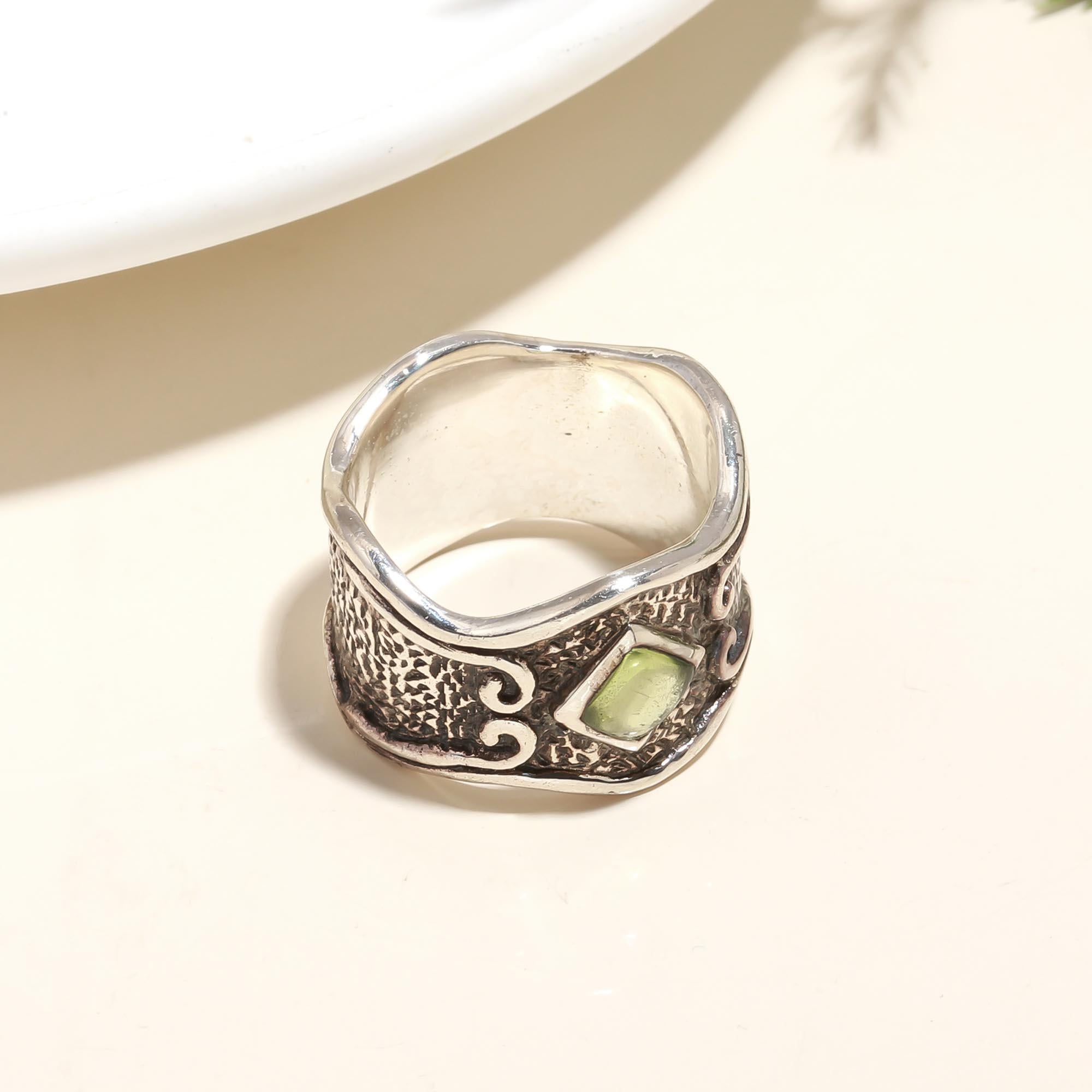 925 Silver Peridot Wide Band Ring