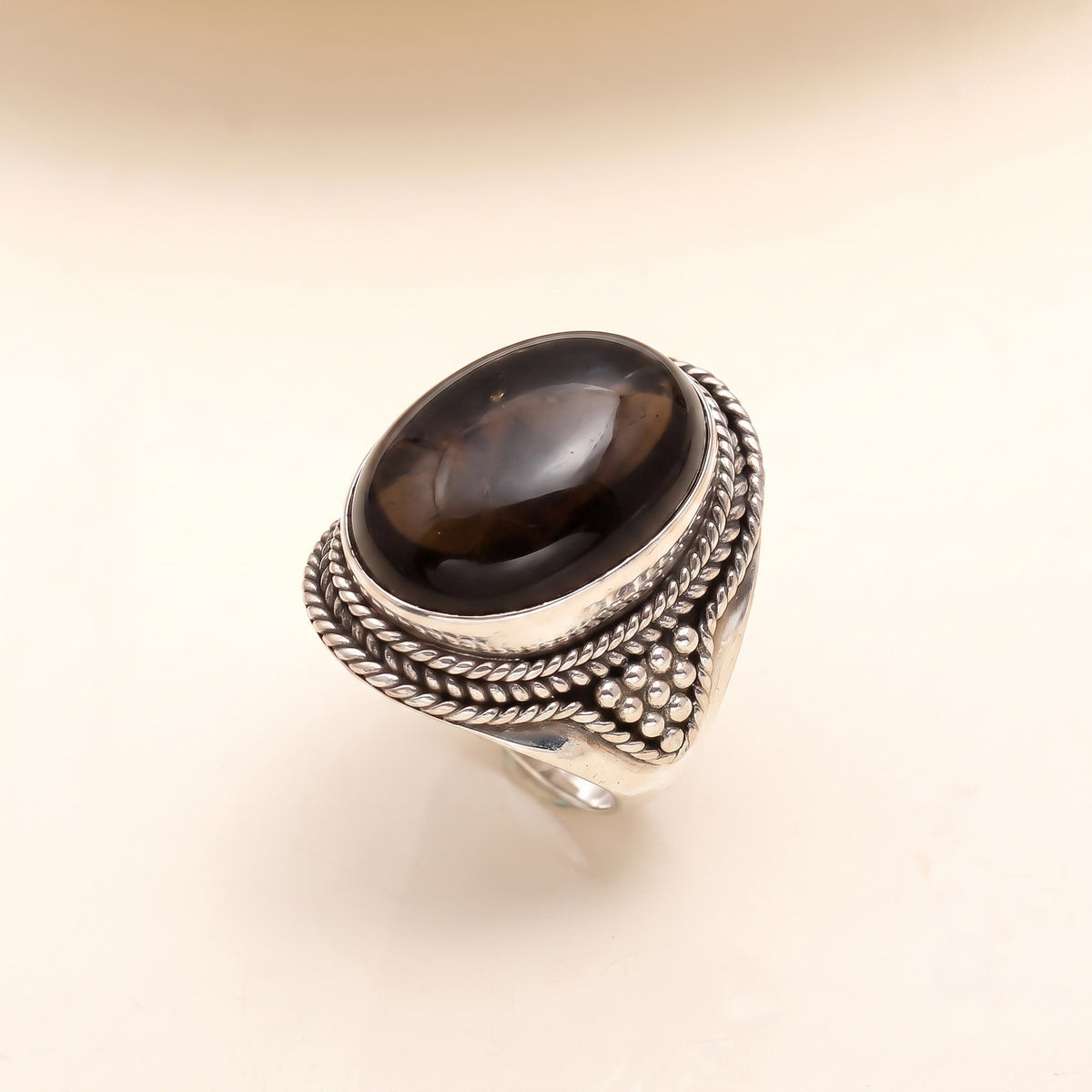 The Mystic Fortress: Labradorite & Silver Granulated Ring